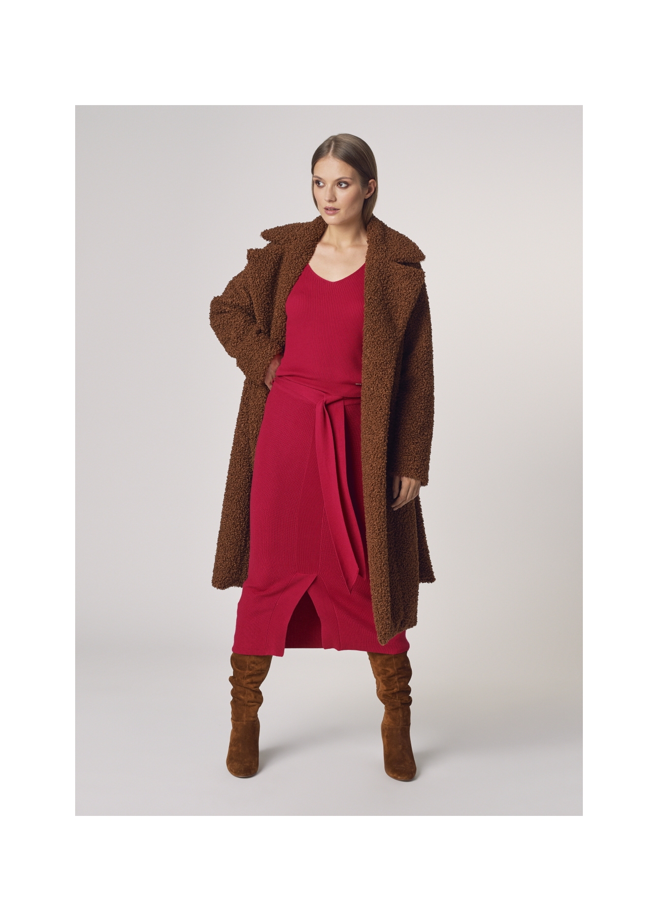 Women's long brown coat FUTDP-0010-89(Z21)-03
