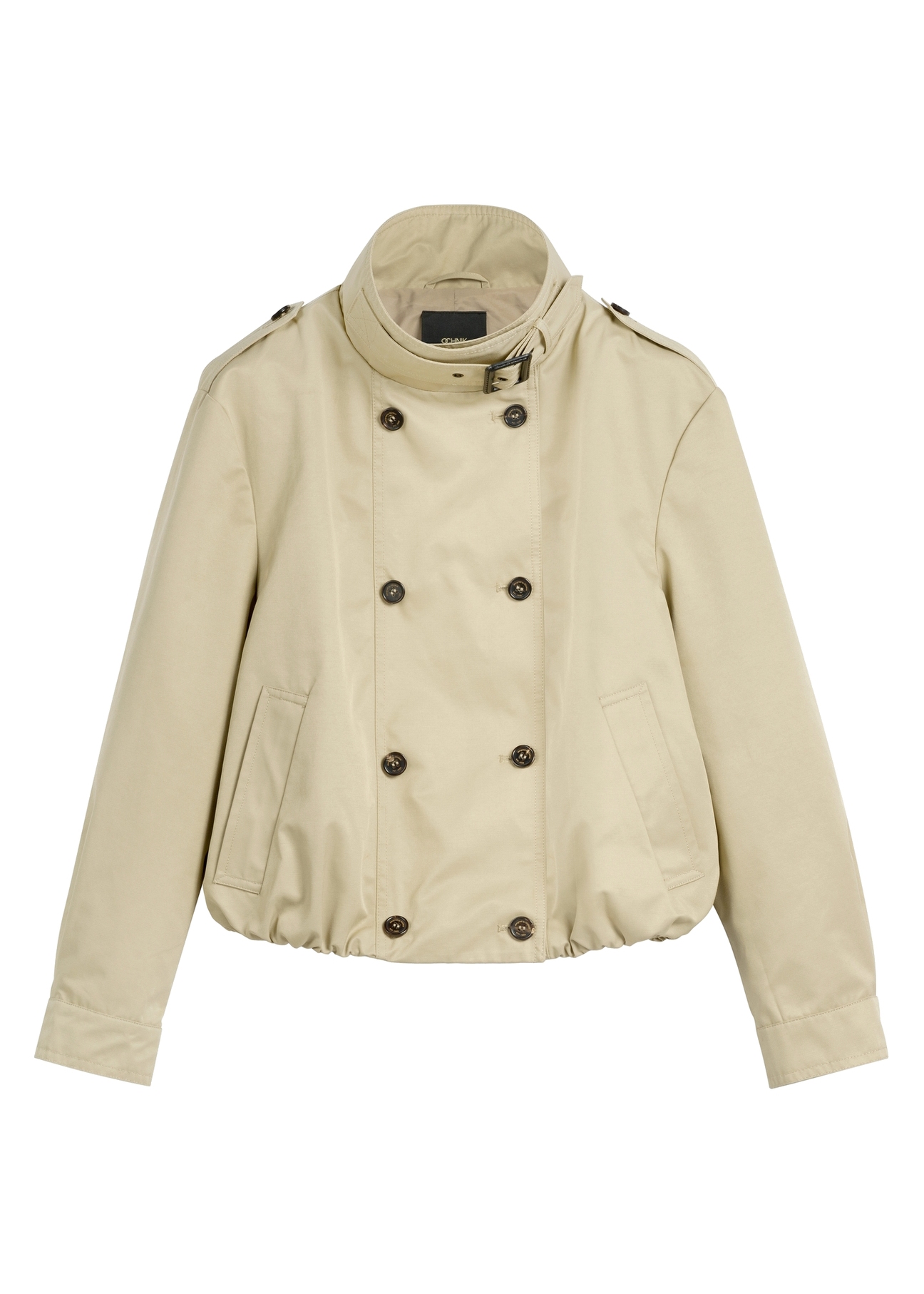 Beige women's short jacket KURDT-0657-1B(W26) - front product view, on white background.