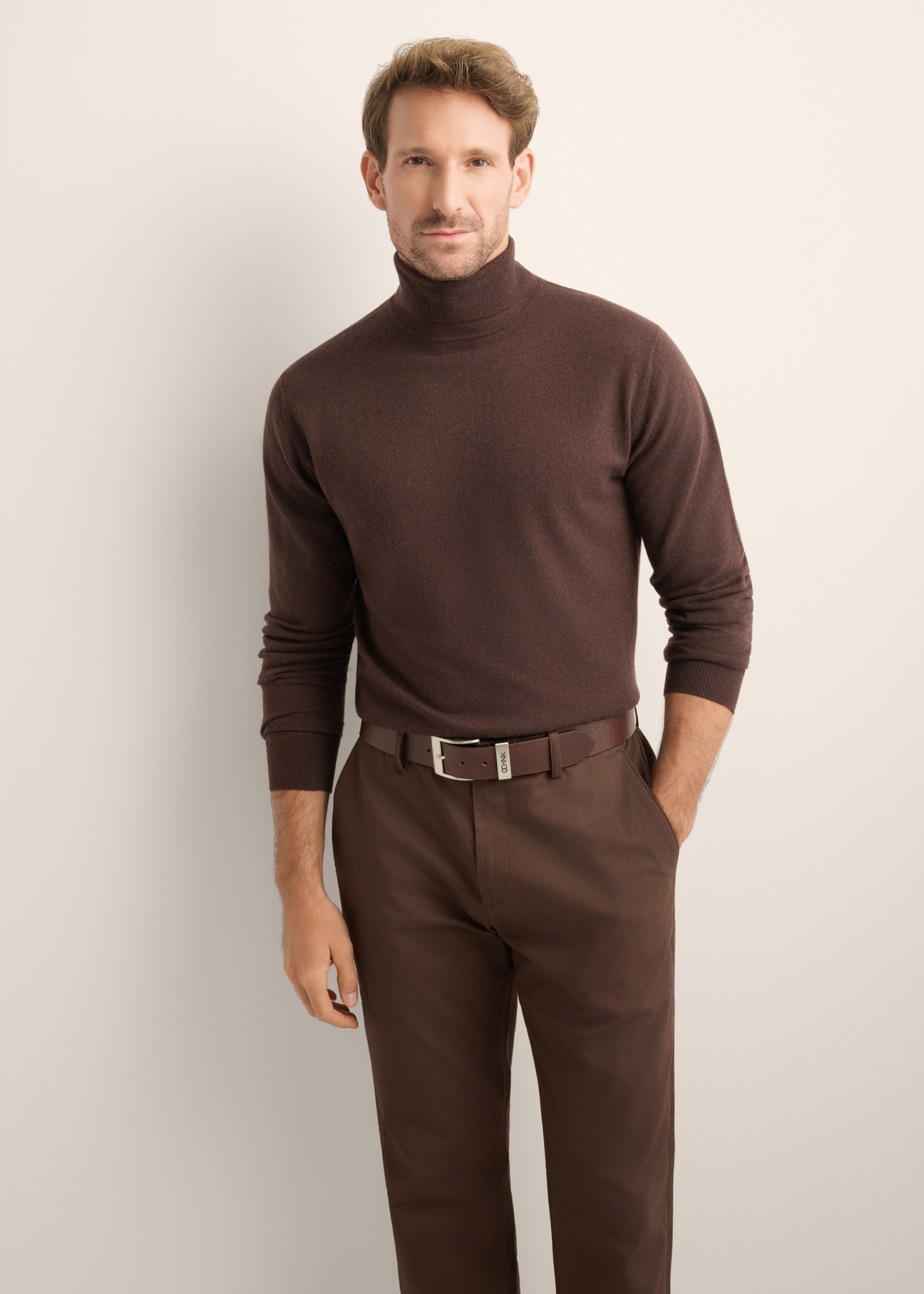 Men's wool turtleneck in dark brown SWEMT-0198-1I(Z26)