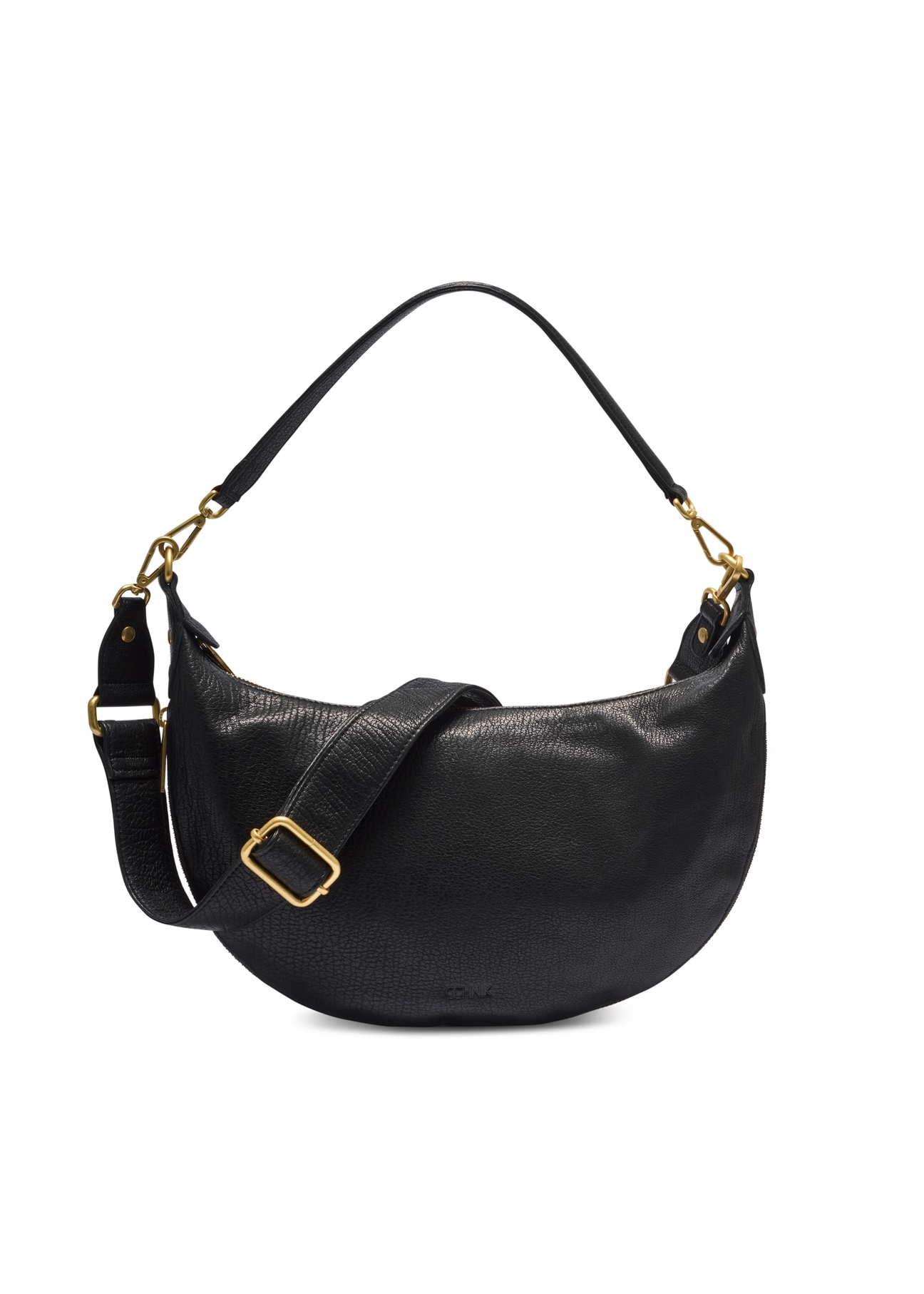 Black leather semi-circular women's handbag TORES-1336-9I(Z26), front product view on white background.