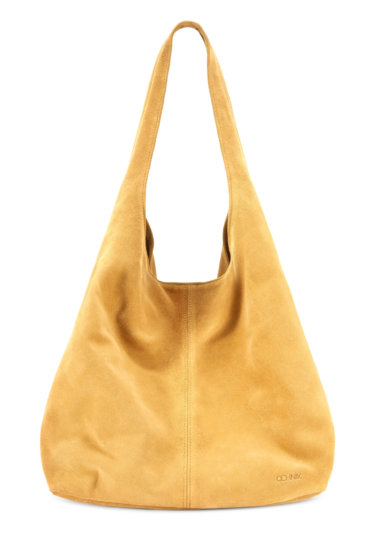 Women's yellow suede shopper bag TORES-1177-2C(W26), front product view on white background.