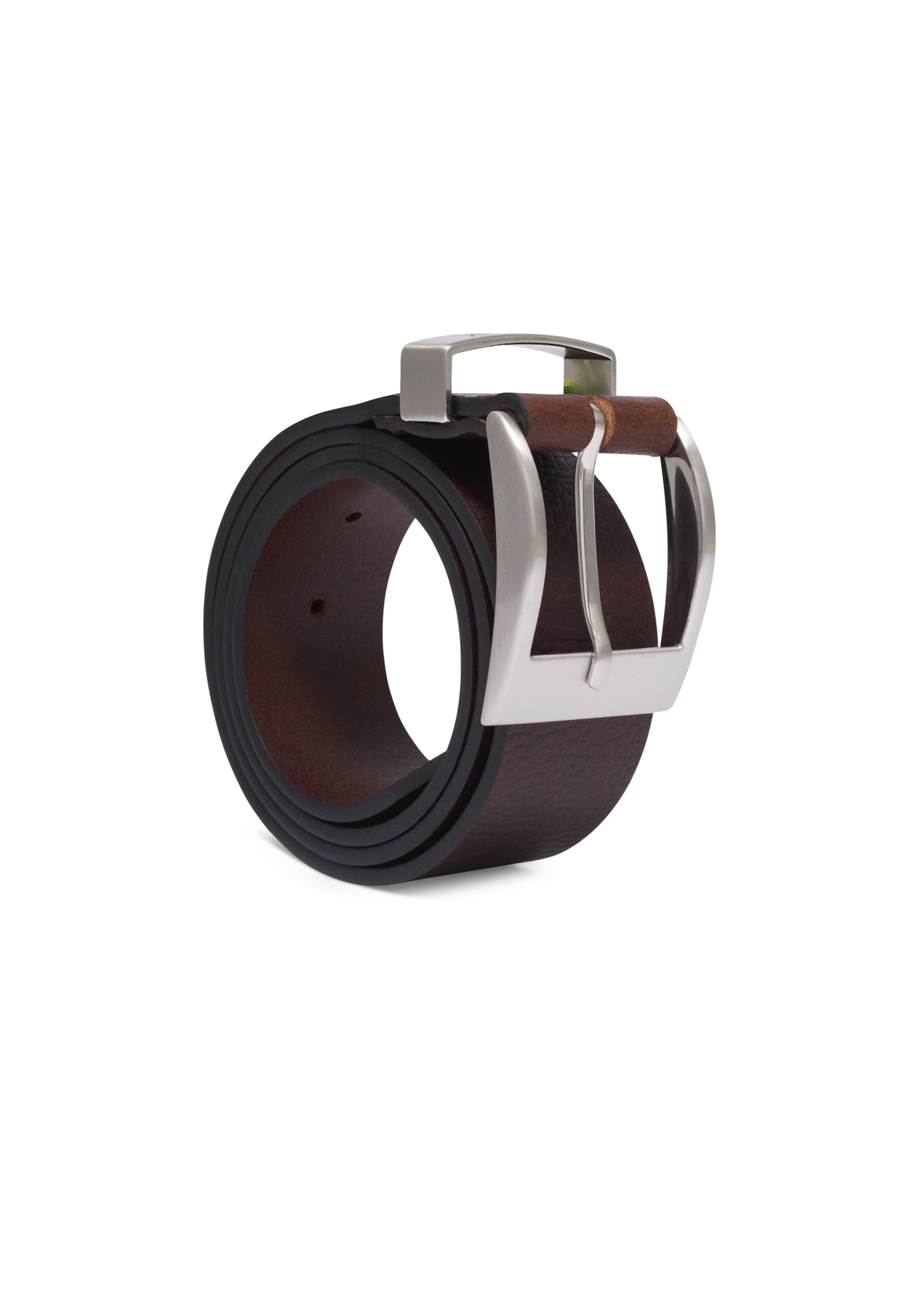 Men's brown leather belt PASMS-0127-1H(Z26), angled product view on a white background.