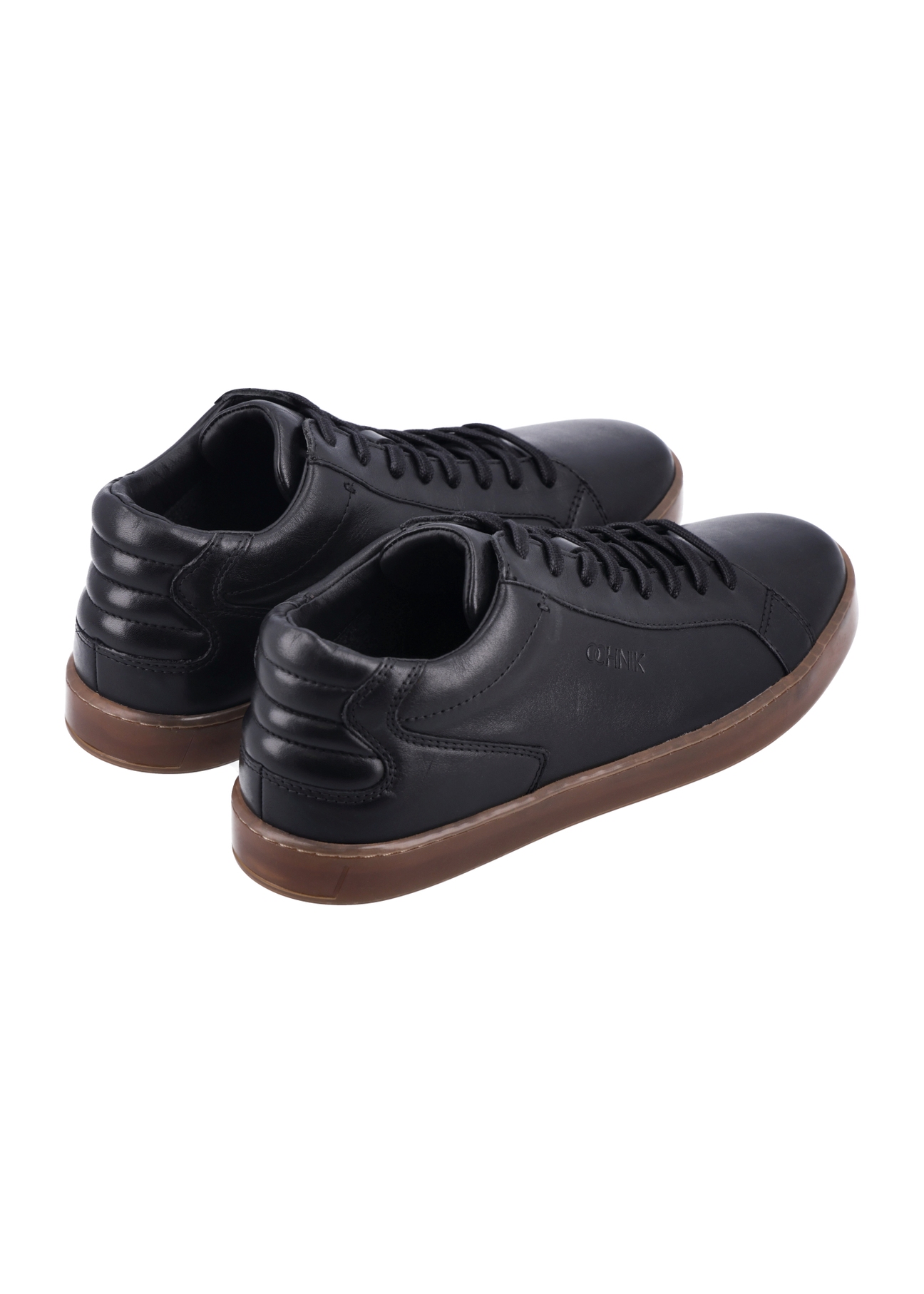 Black men's leather sneakers BUTYM-0405C-99(Z26) - diagonal product view, on a white background.