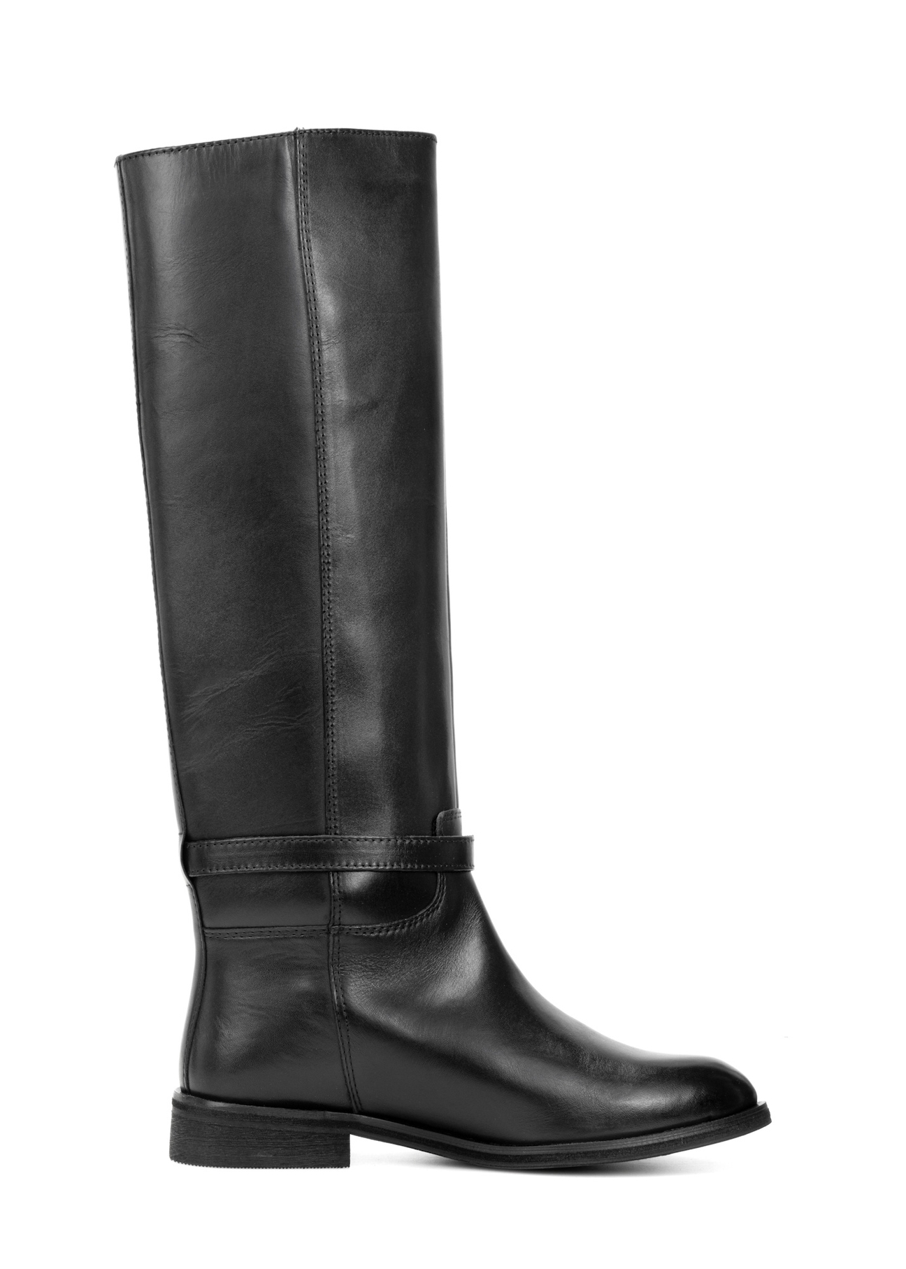 Black leather women's boots BUTYD-1204-99(Z25), side view of the product on a white background.
