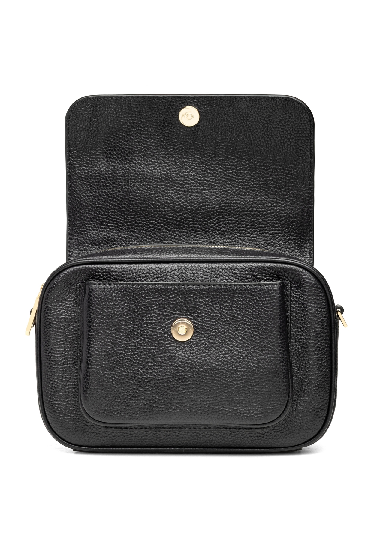 Black leather women's messenger bag TORES-1274-9I(W26), front product view on white background.