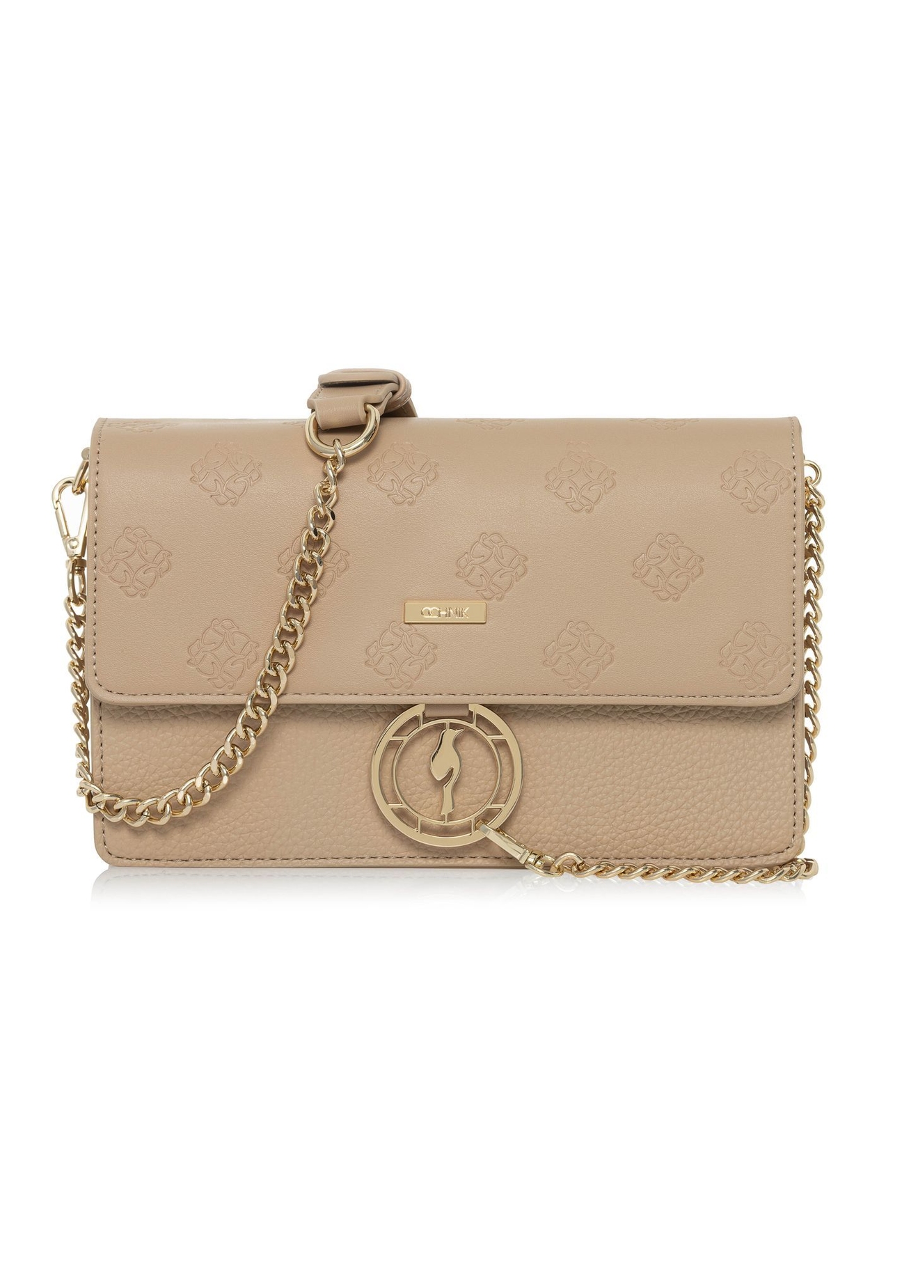 Beige women's handbag with monogram TOREC-0536C-81(Z25), front product view on white background.