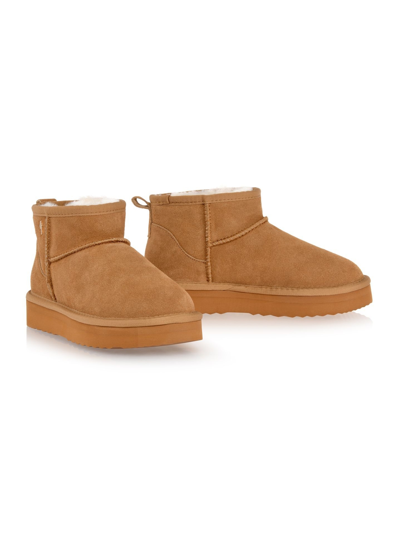 Cognac short women's snow boots BUTYD-1138-1F(Z26), diagonal product view on a white background.