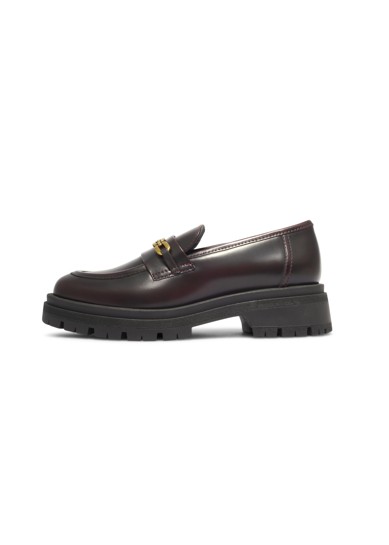 Women's burgundy leather loafers BUTYD-1190-4E(Z26), side view of the product on a white background.