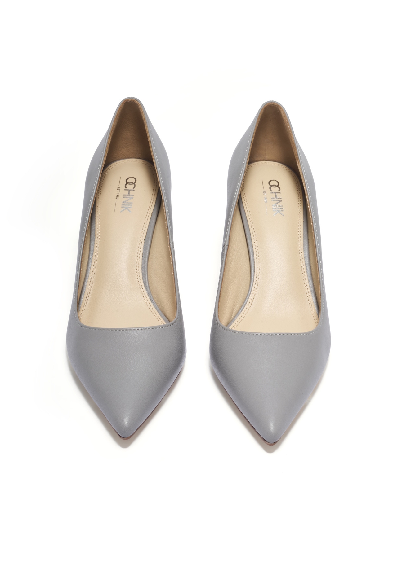 Women's gray leather pumps BUTYD-1031A-9B(Z26), front product view on white background.