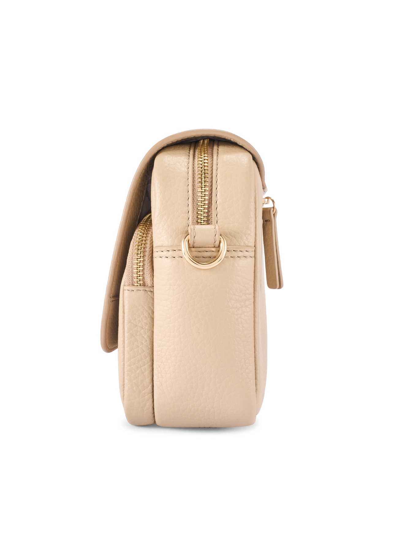 Beige leather women's messenger bag TORES-0958E-1B(W26) - side view of the product, on a white background.
