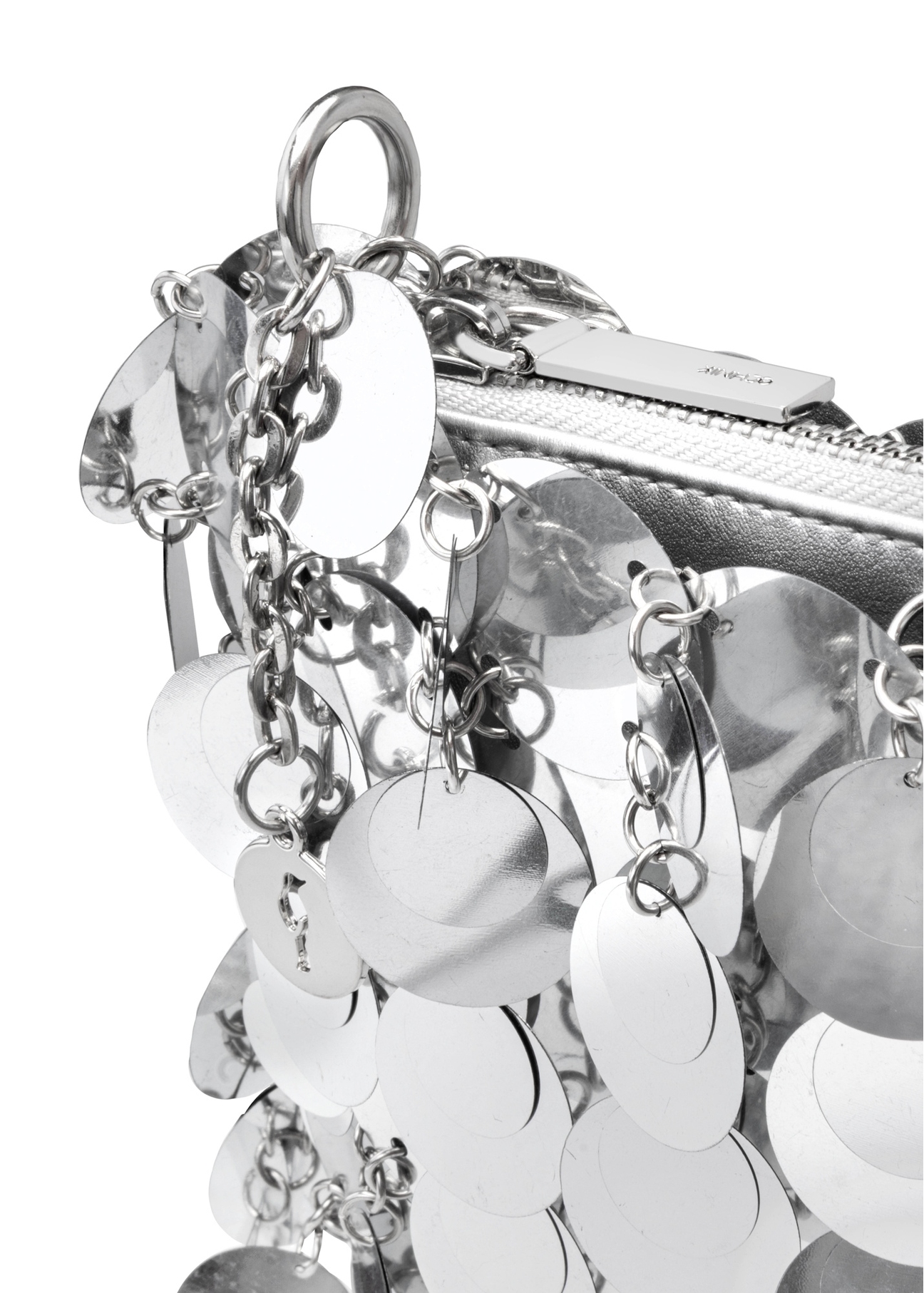 Silver women's handbag with sequins TOREC-1085-91(Z25), close-up of the product detail on a white background.