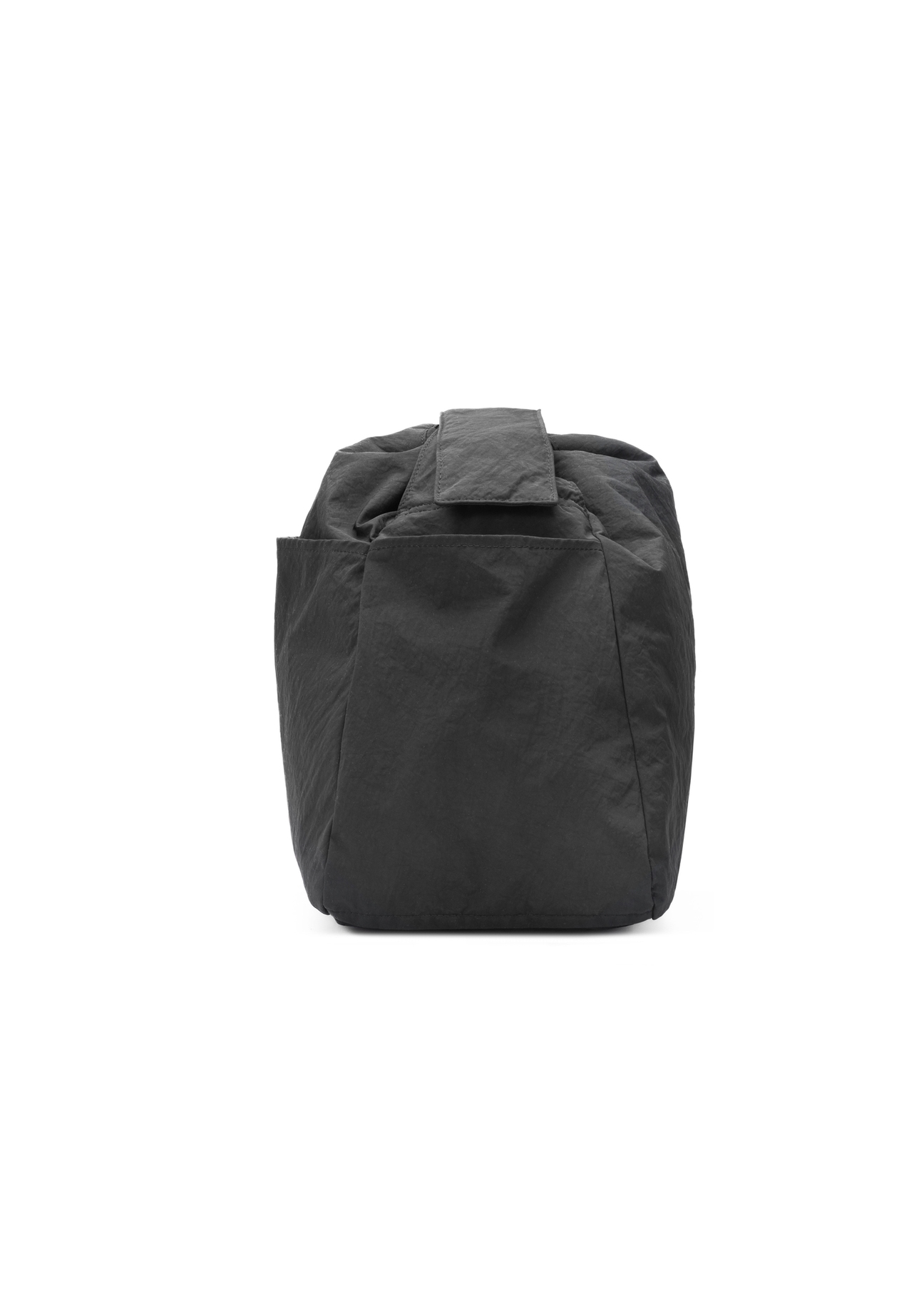 Black nylon bucket bag TOREN-0337-99(W26), side view of the product on a white background.