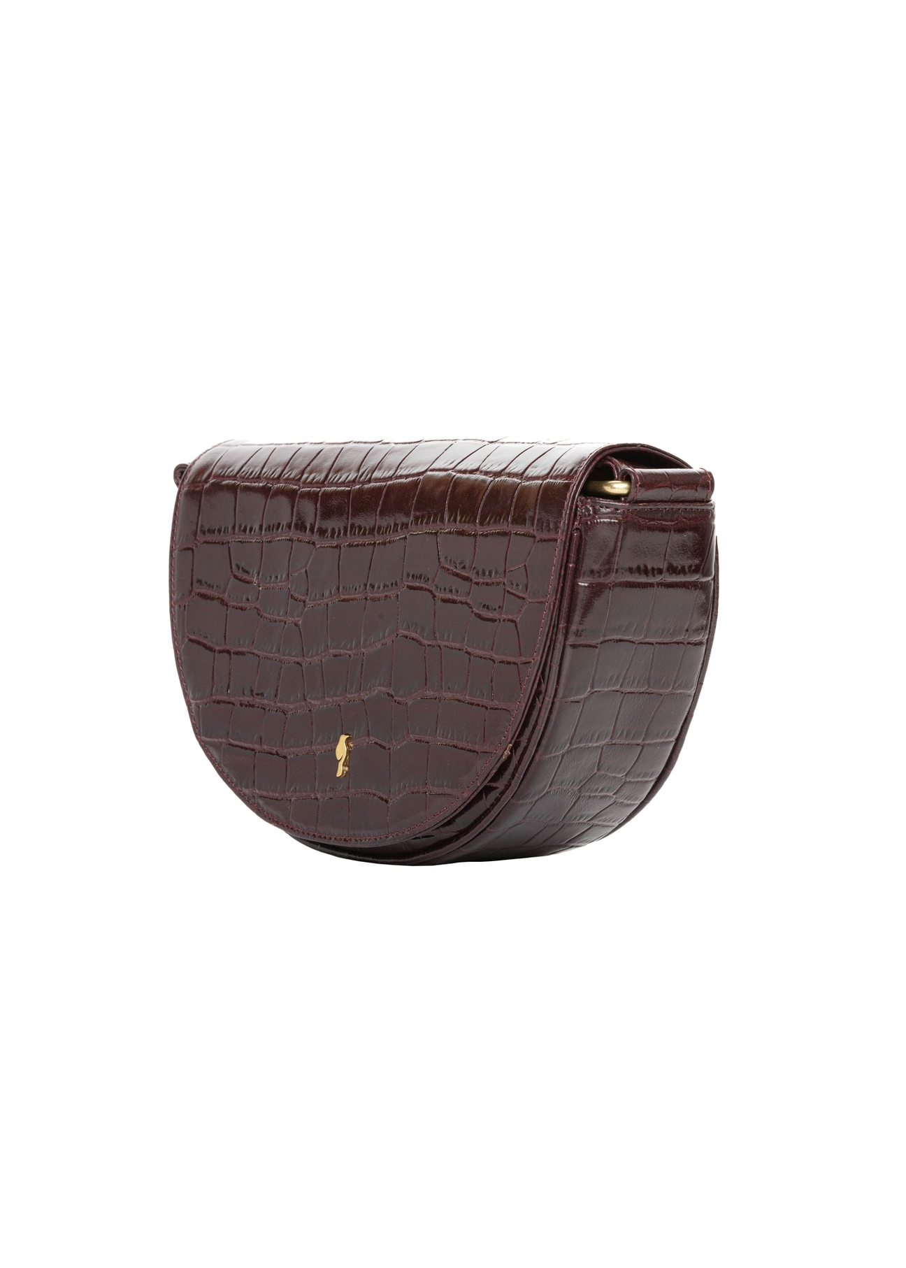 Burgundy semi-circular croco handbag TORES-1328-4D(Z26). Side view diagonally on a white background.