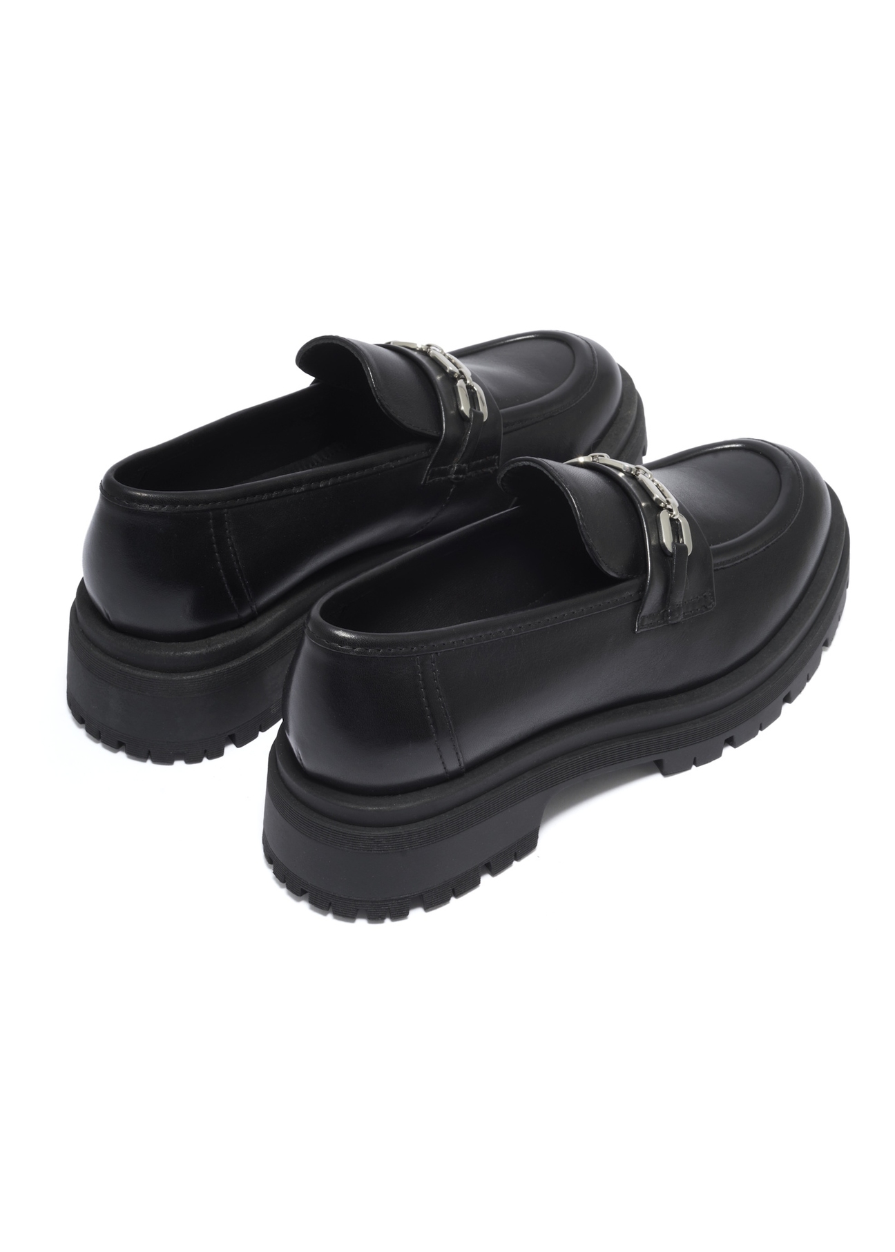 Women's black leather moccasins BUTYD-1190-99(Z26), product view from the back on a white background.