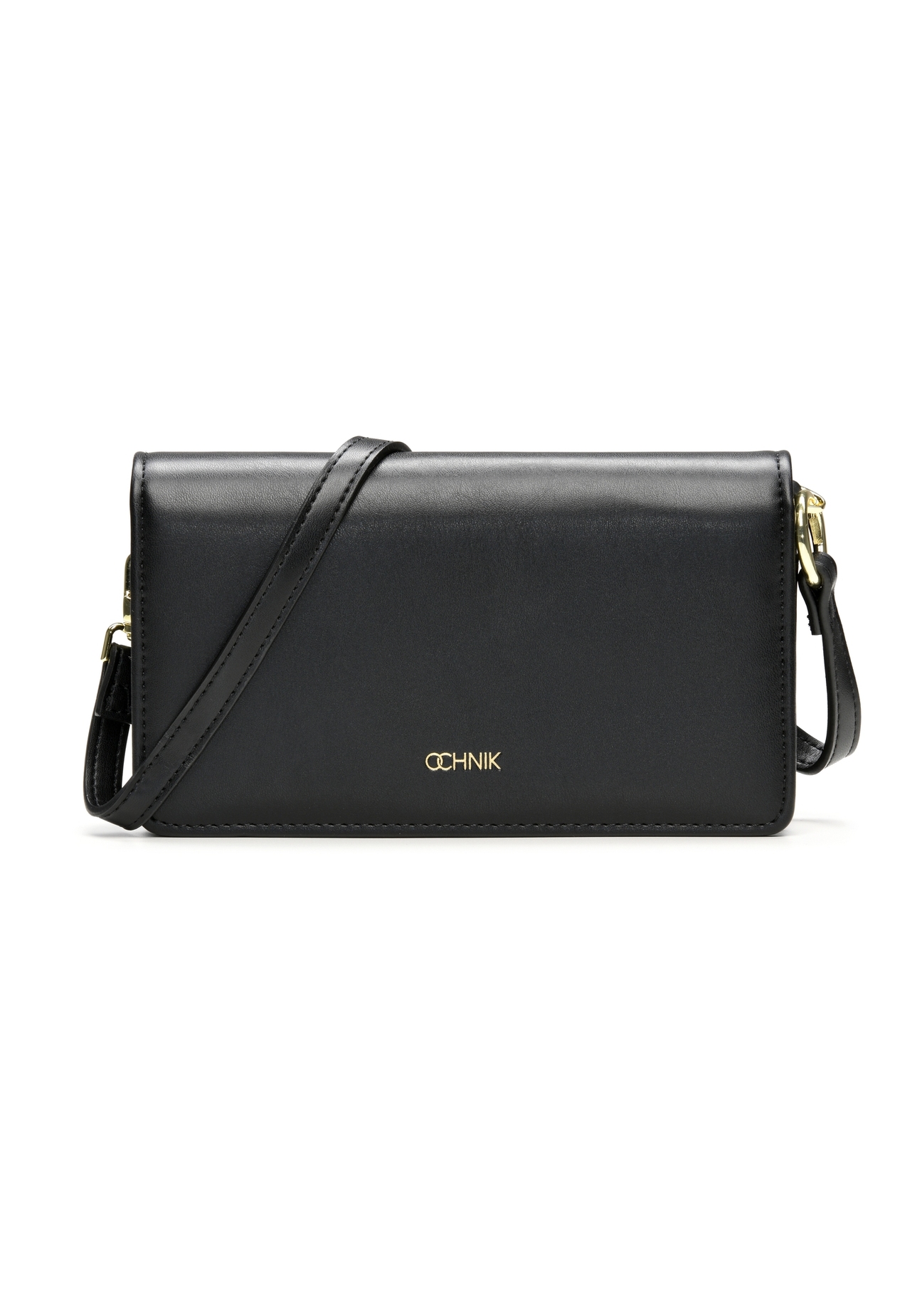 Black small clutch bag POREC-0427-99(Z25), product view from the front on a white background.