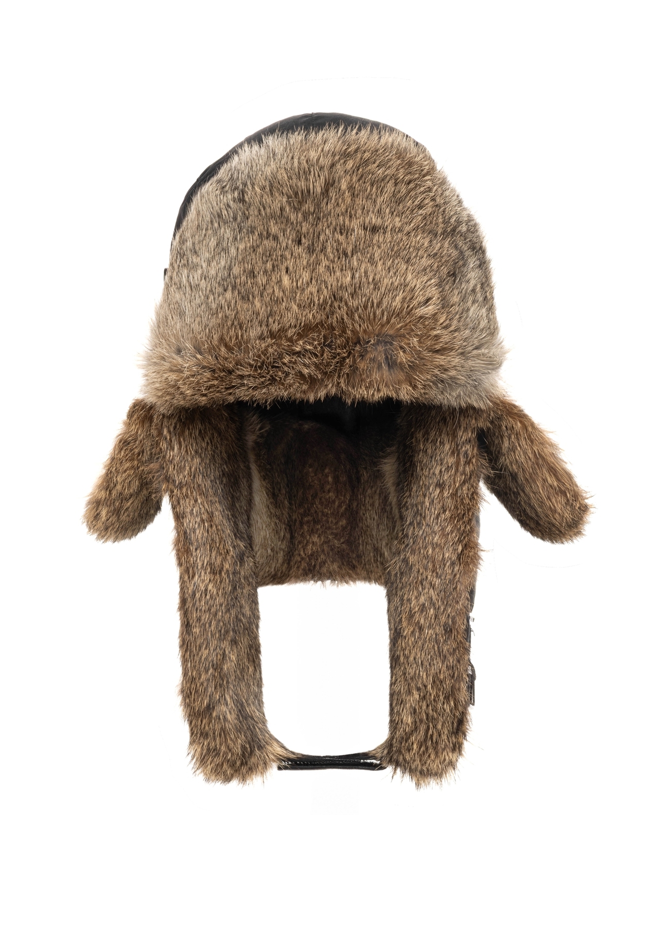 Black men's ushanka hat with natural fur CZAMF-0001-9J(Z26), front view of the product on a white background.