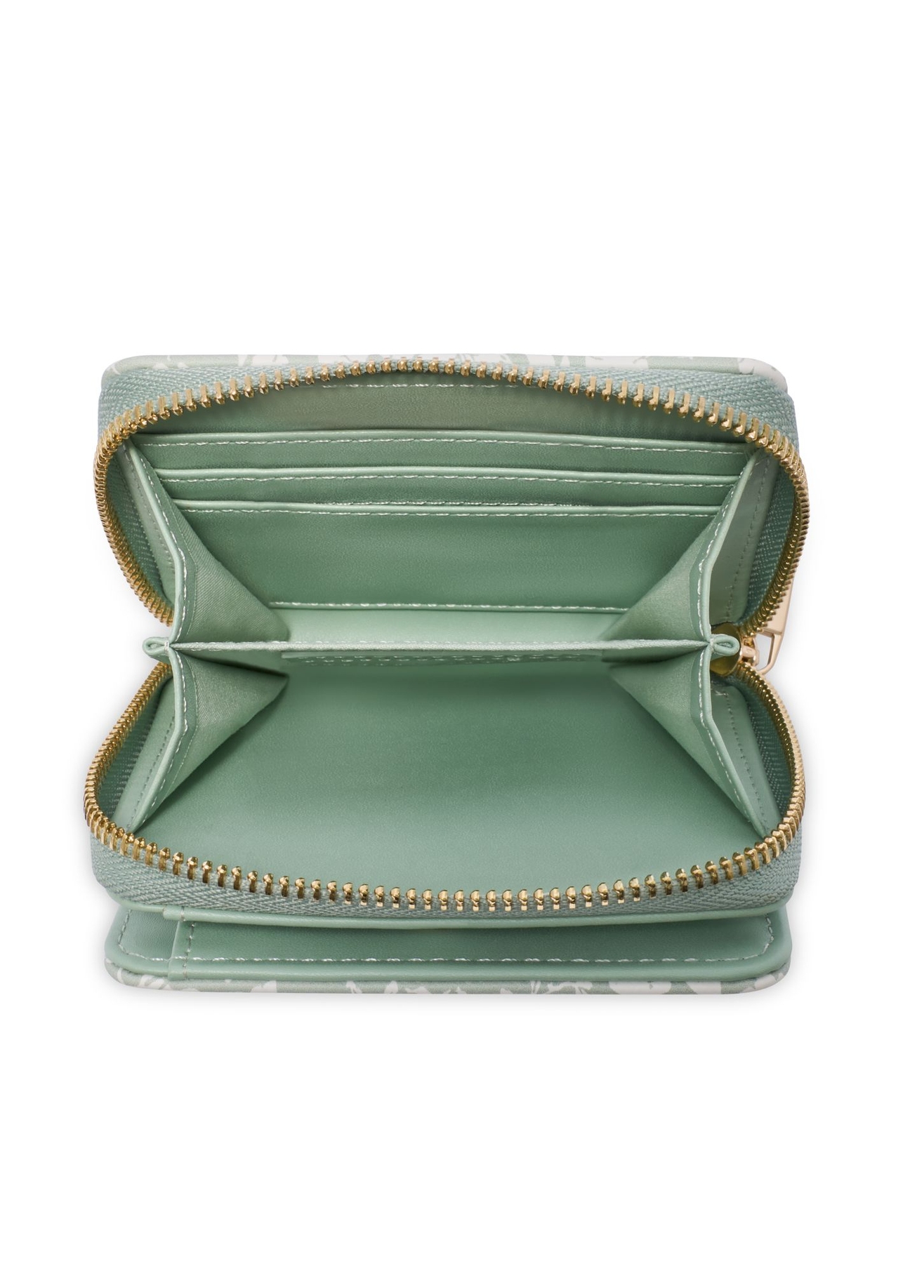 Small sage floral women's wallet POREC-0366-8P(W26) - product view from above, on white background.
