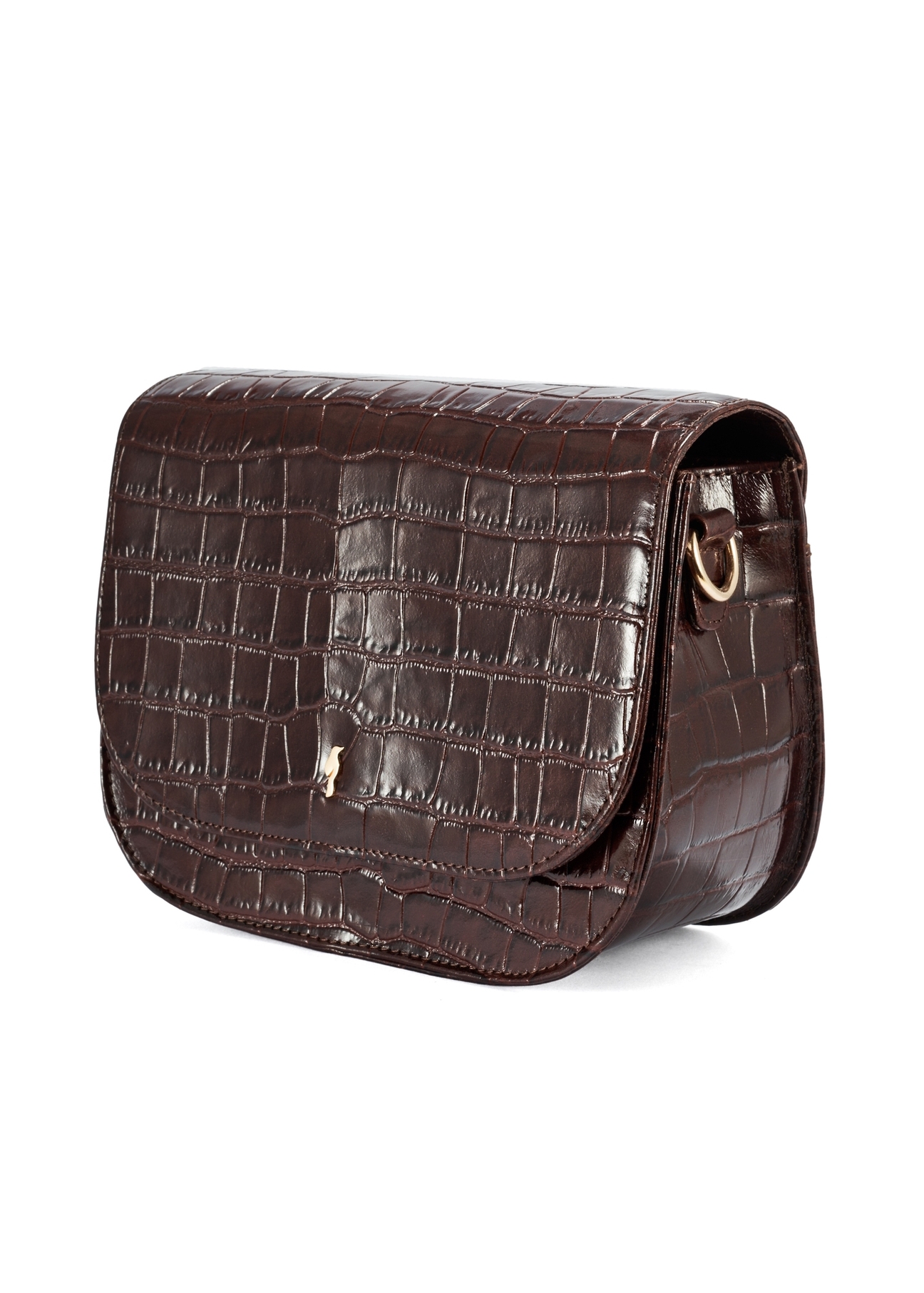 Brown leather croco handbag for women TORES-1129E-89(Z25), diagonal view of the product on a white background.