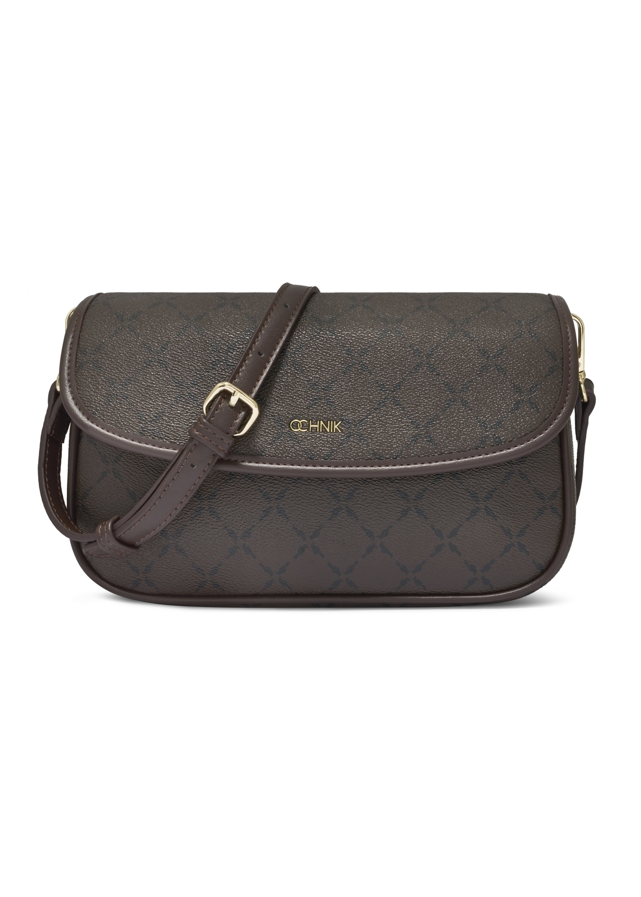 Brown messenger bag with monogram TOREC-1300-1P(Z26), front product view on white background.
