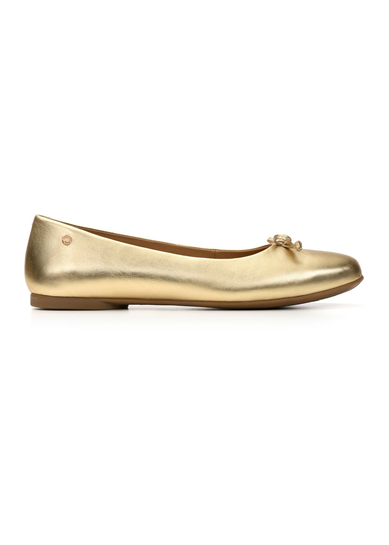 Women's gold leather ballet flats BUTYD-1248-2X(W26) - side product view, on white background.