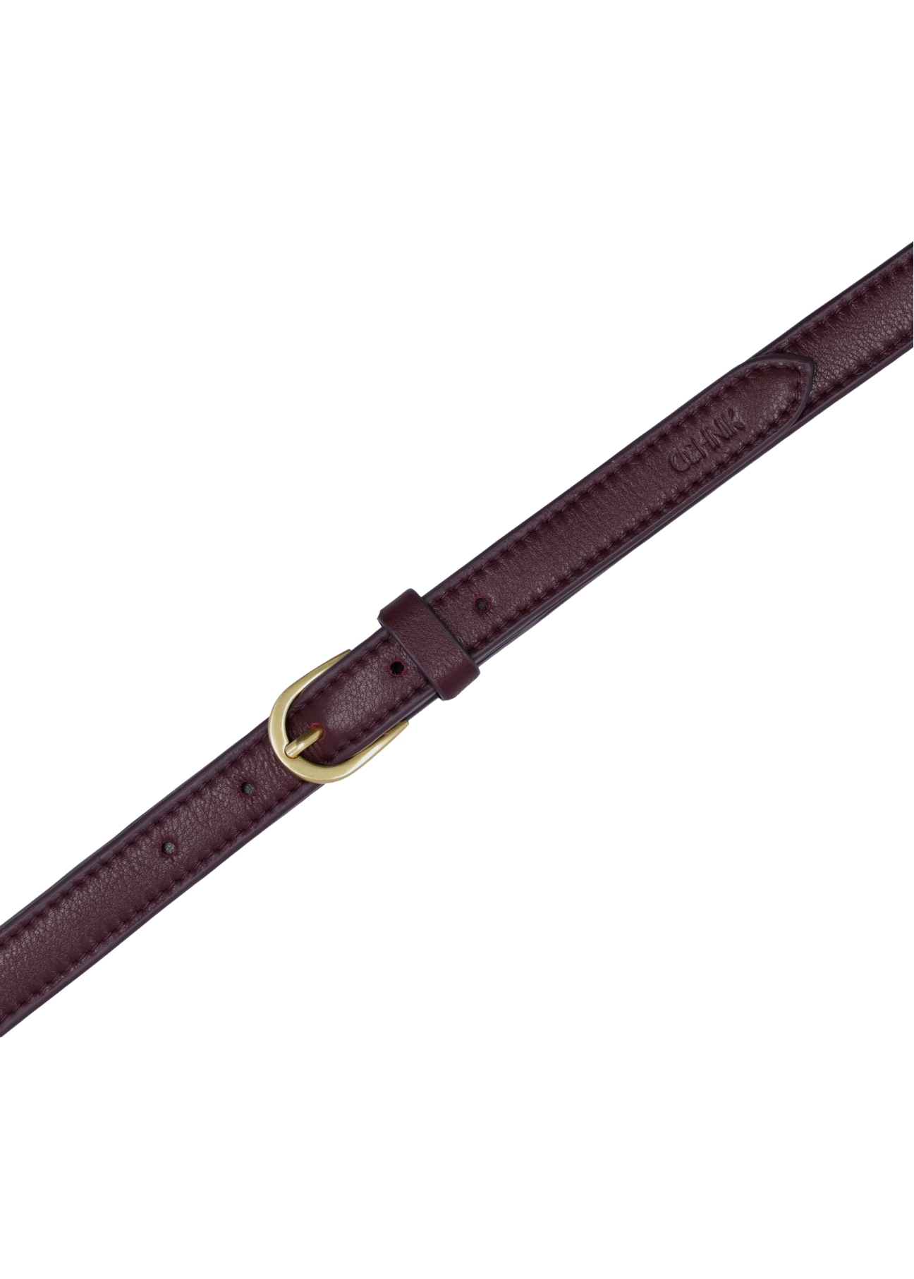 Burgundy women's leather belt PASDS-0344-4D(Z26), top product view on white background.