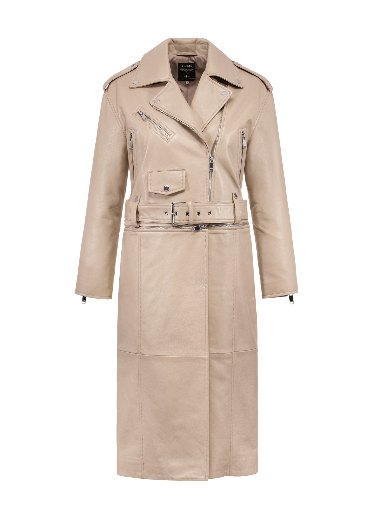 Beige women's leather jacket 2 in 1 KURDS-0514-2839(W25), front product view on white background.