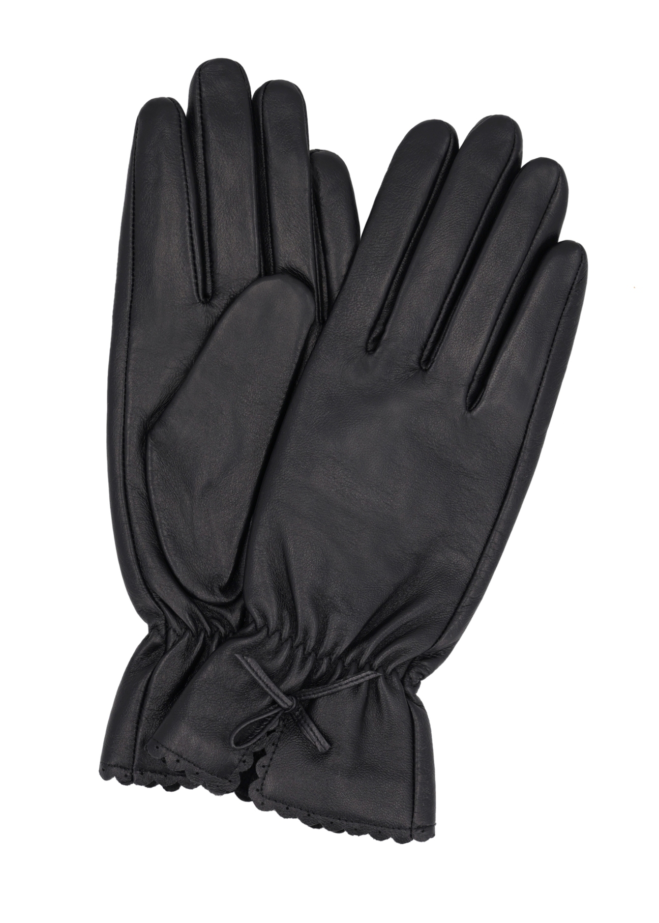Black women's leather gloves REKDS-0112-99(Z26), product view from above, on white background.
