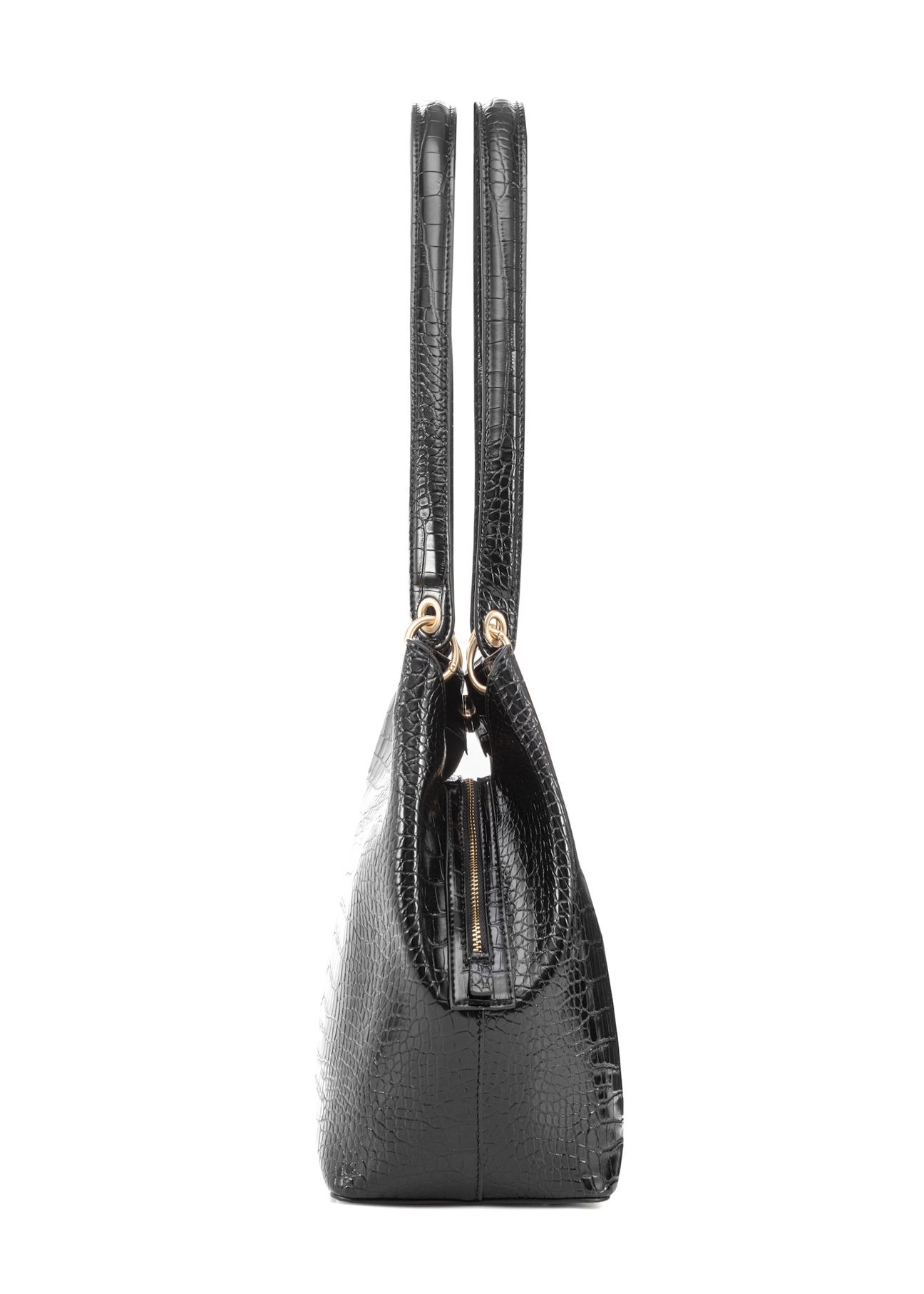 Large black croco women's handbag TOREC-1056-97(Z25), side view of the product on a white background.