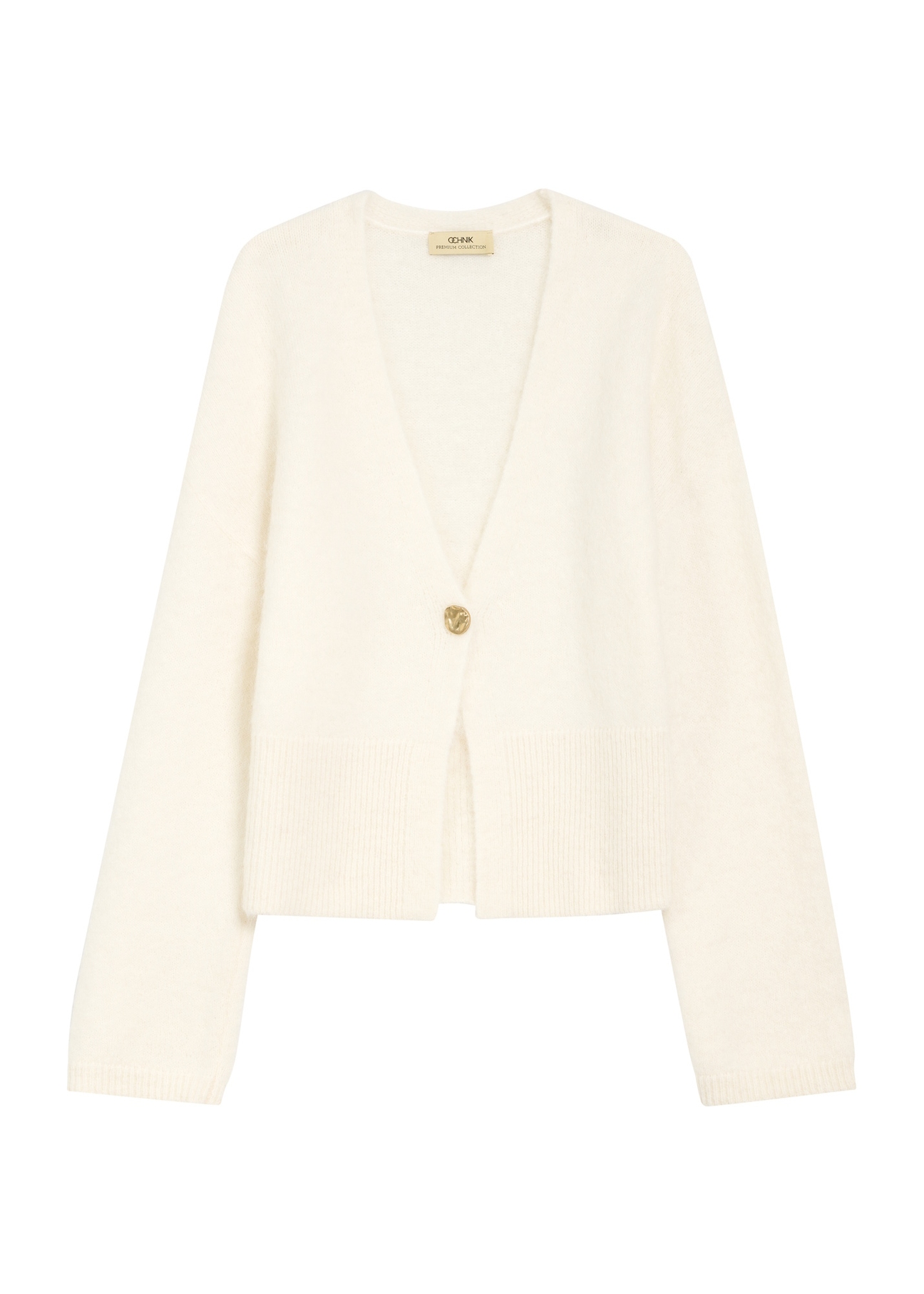 Cream woolen women's cardigan KARDT-0059-12(Z25) - front product view on white background.