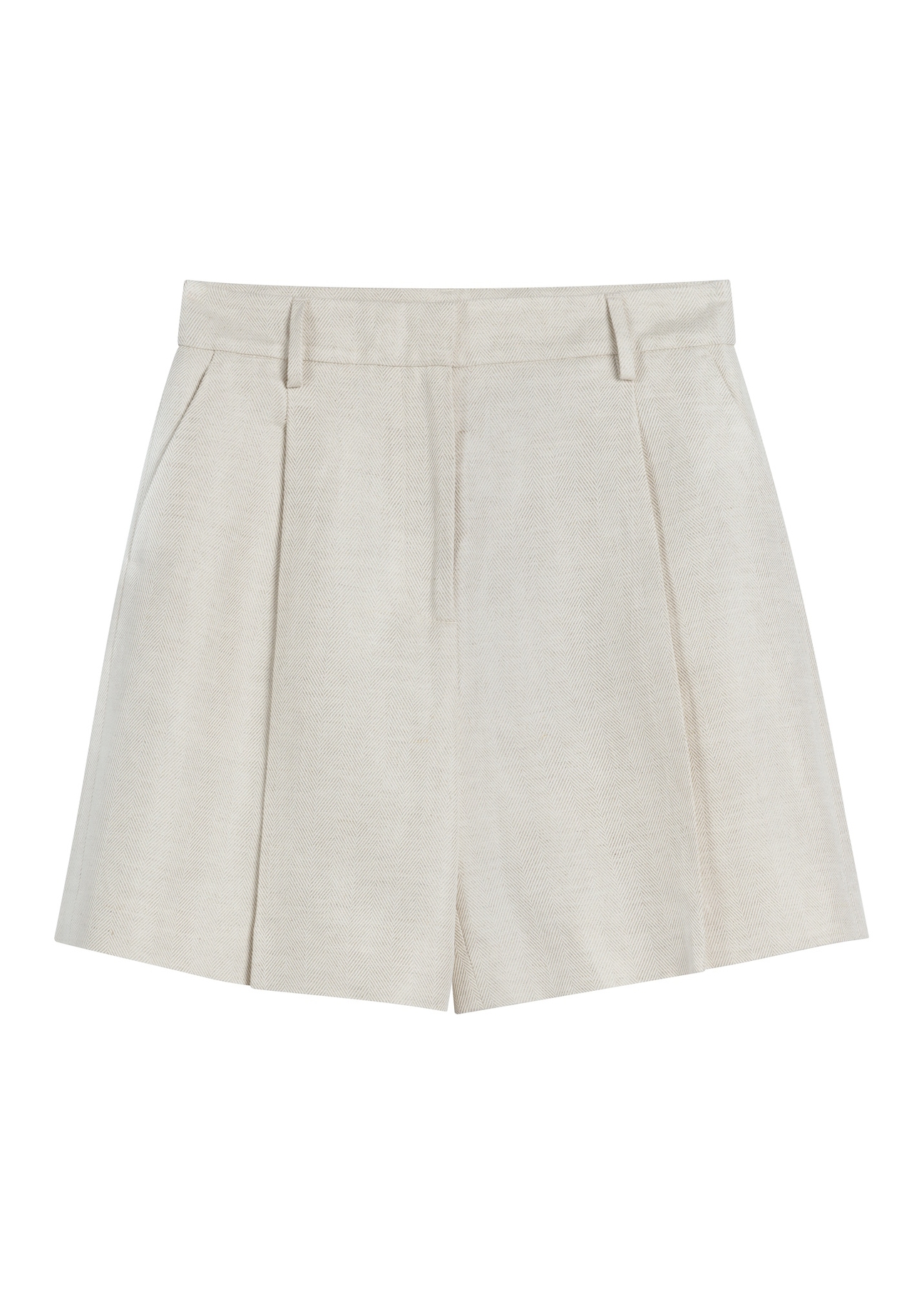 Light beige women's linen shorts SZODT-0016-1A(W26), front product view on white background.