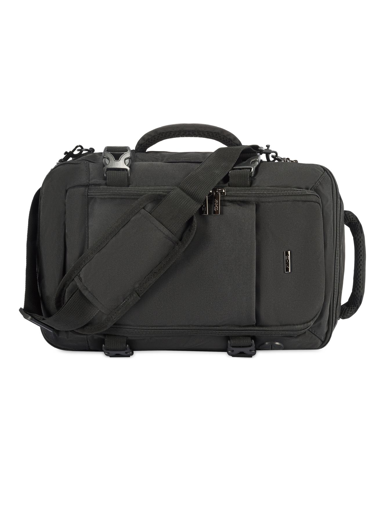 Black airplane backpack PLCMN-0017-99(Z25), side view of the product on a white background.