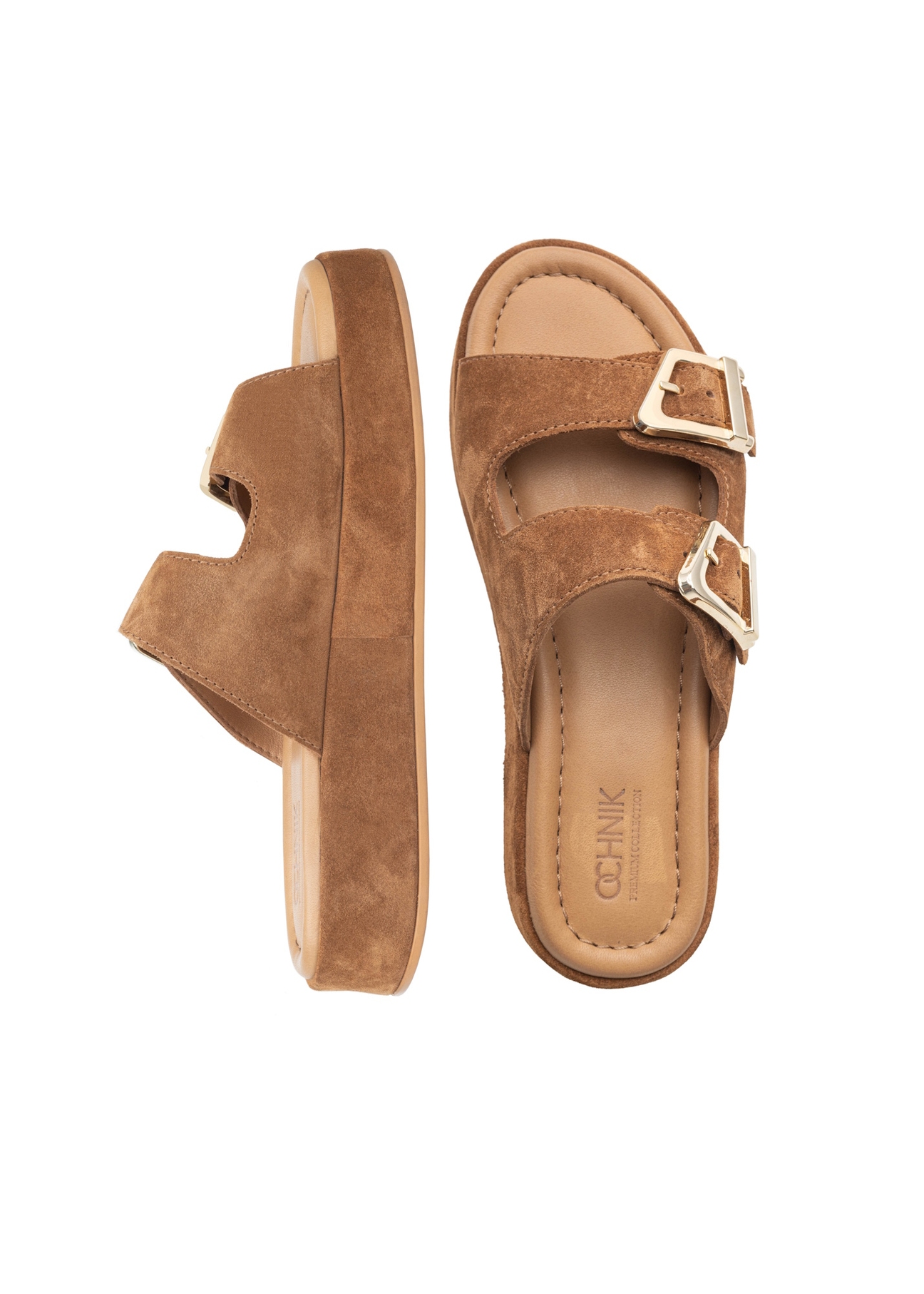 Women's suede platform mules BUTYD-1241-1D(W26), top view of the product on a white background.