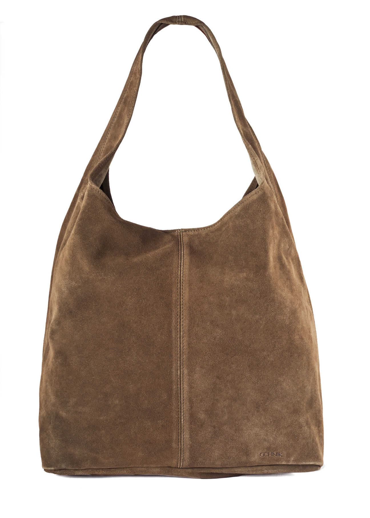 Women's khaki suede shopper bag TORES-1177-57(Z25), front product view on white background.