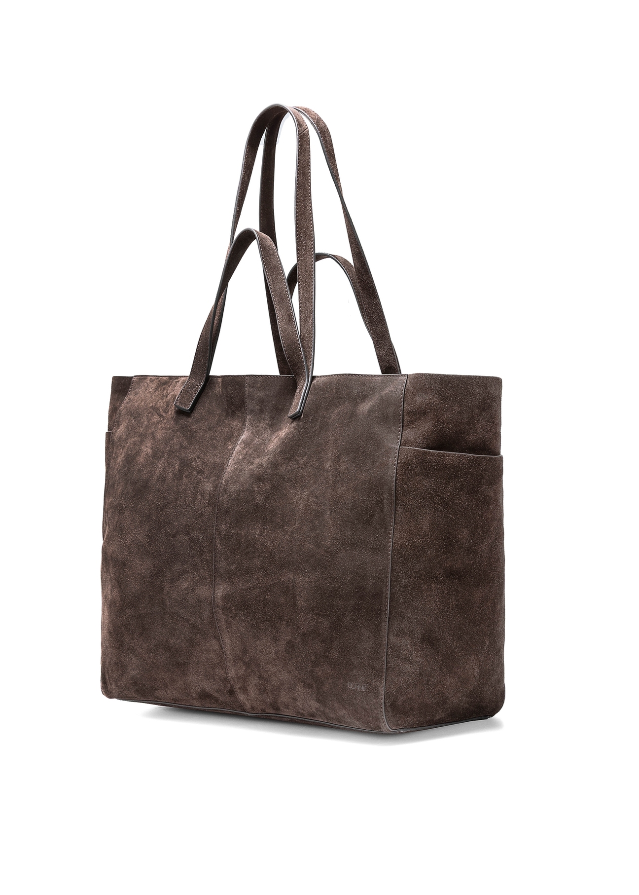 Brown suede women's bag TORES-1187-89(Z25), diagonal product view on white background.