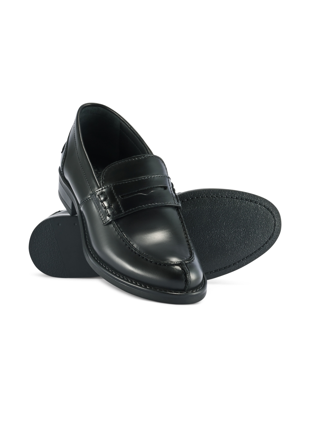 Women's black leather moccasins BUTYD-1097-99(Z25), product view from the front and bottom on a white background.