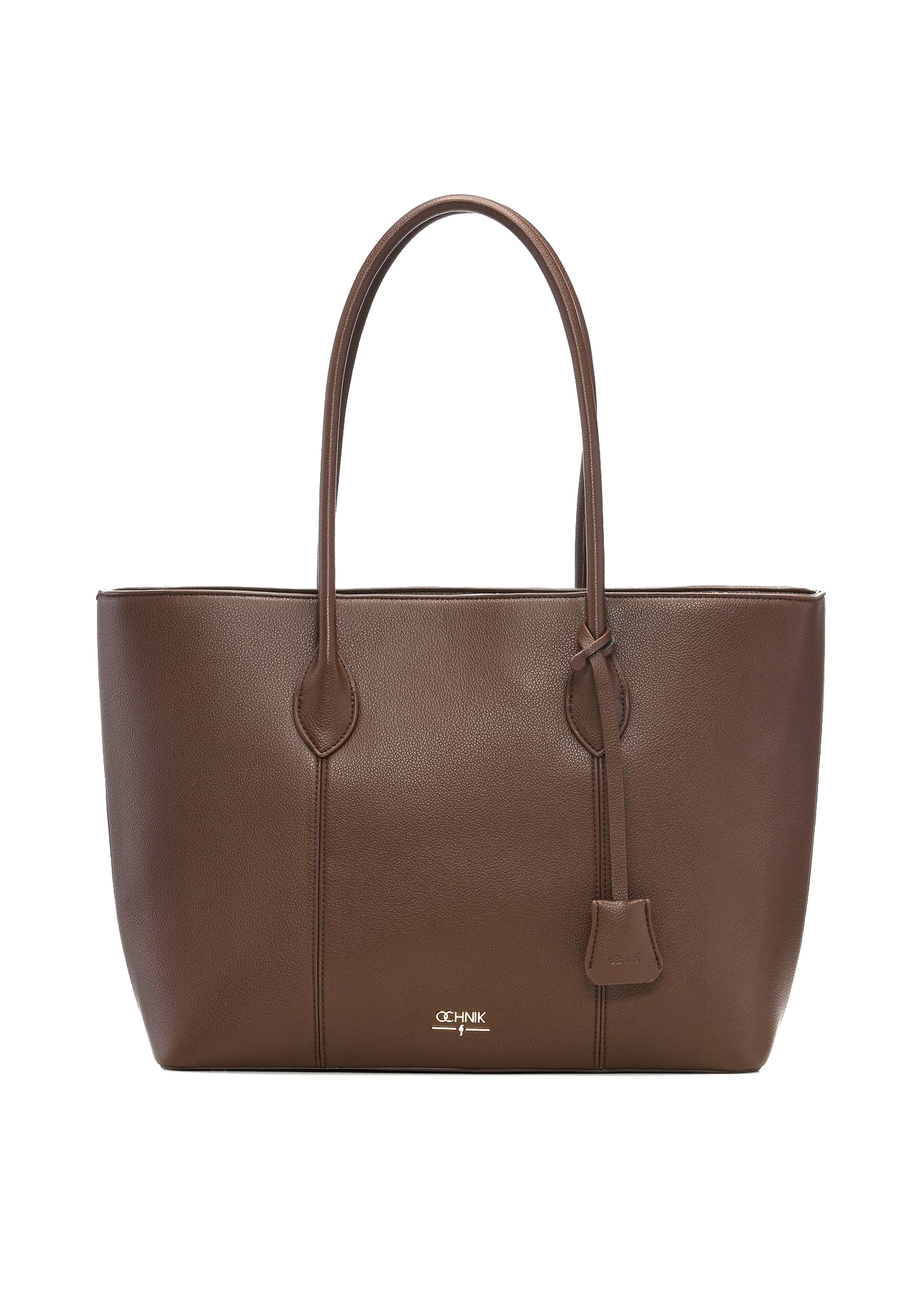 Brown women's shopper bag TOREC-1241-1H(Z26), product view from the front on a white background.