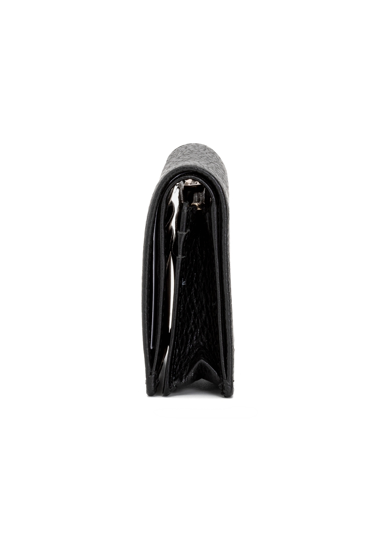 Black leather women's wallet PORES-0944G-99(Z25), product view from the side on a white background.