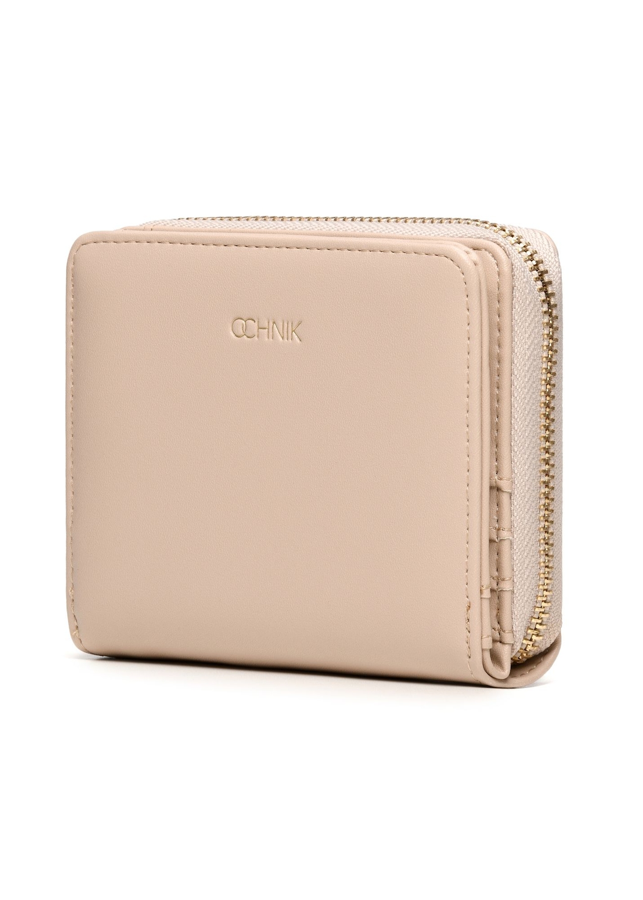 Beige small women's wallet POREC-0399A-1B(Z26) - front product view, on white background.diagonal product view on white background.