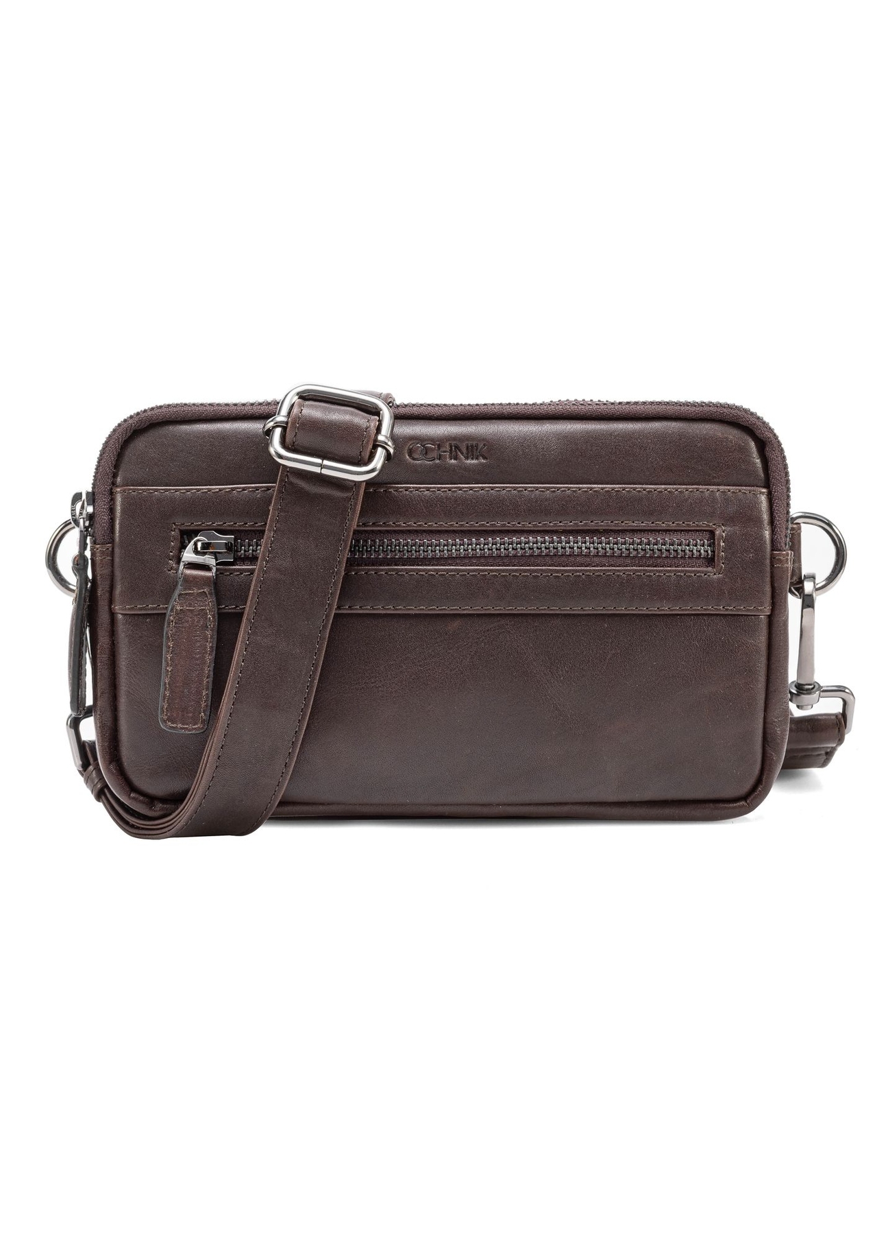 Men's brown leather waist bag TORMS-0462-1H(Z26), product view from the front on a white background.