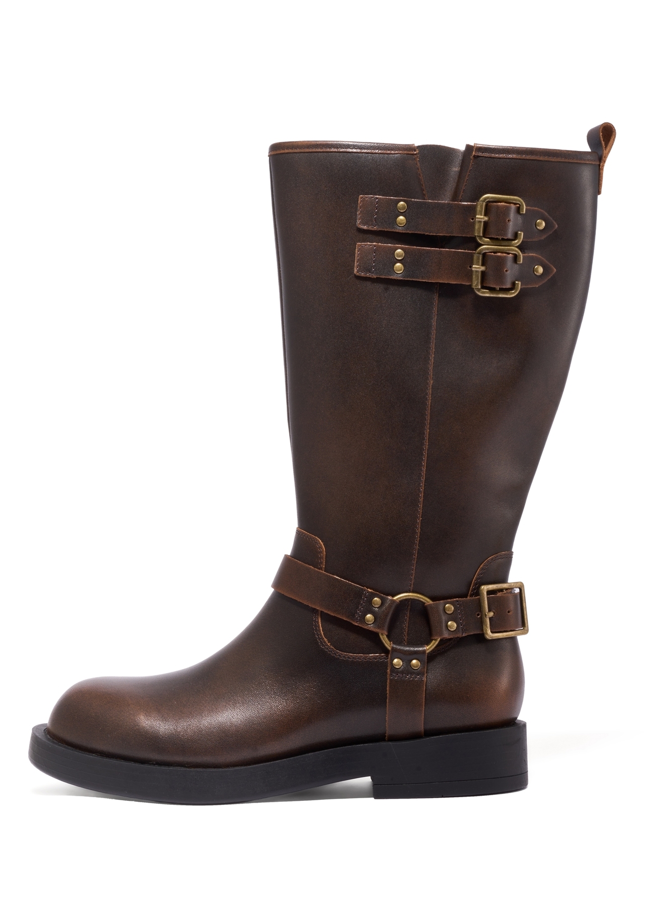 Dark brown leather women's ankle boots BUTYD-1305-1I(Z26), side view of the product on a white background.