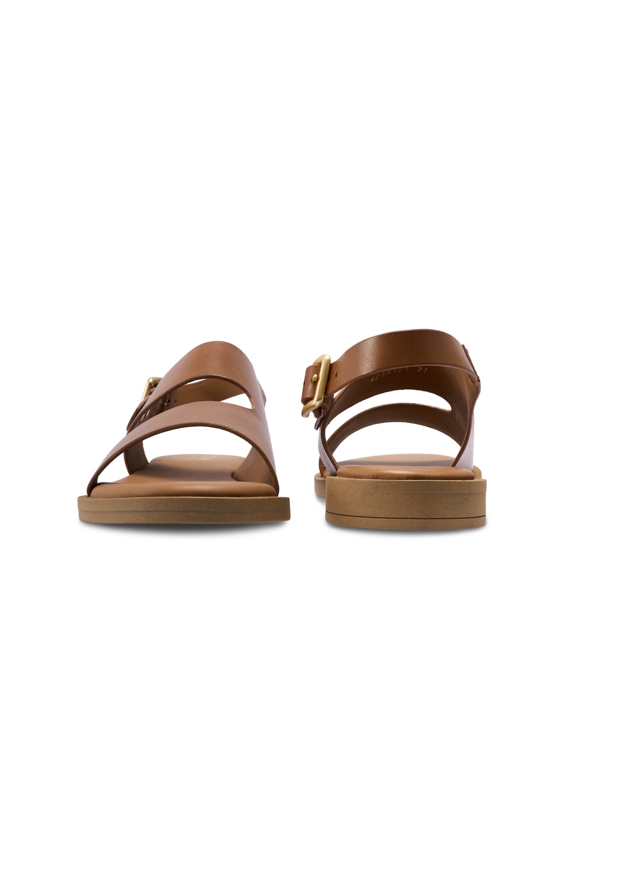 Women's leather sandals in cognac color BUTYD-1264-1F(W26), front and back product view on white background.