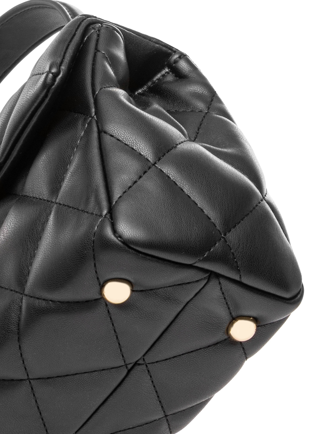 Black small quilted women's handbag TOREC-1092-99(Z25), close-up of detail on white background.