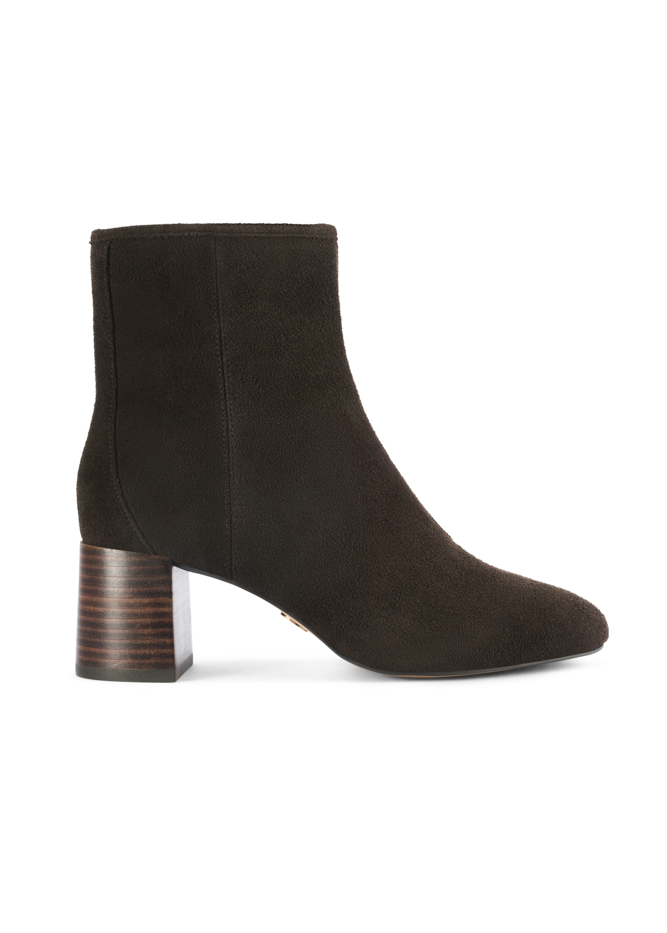 Brown suede high-heeled ankle boots BUTYD-1218-89(Z25), product view from the side on a white background.