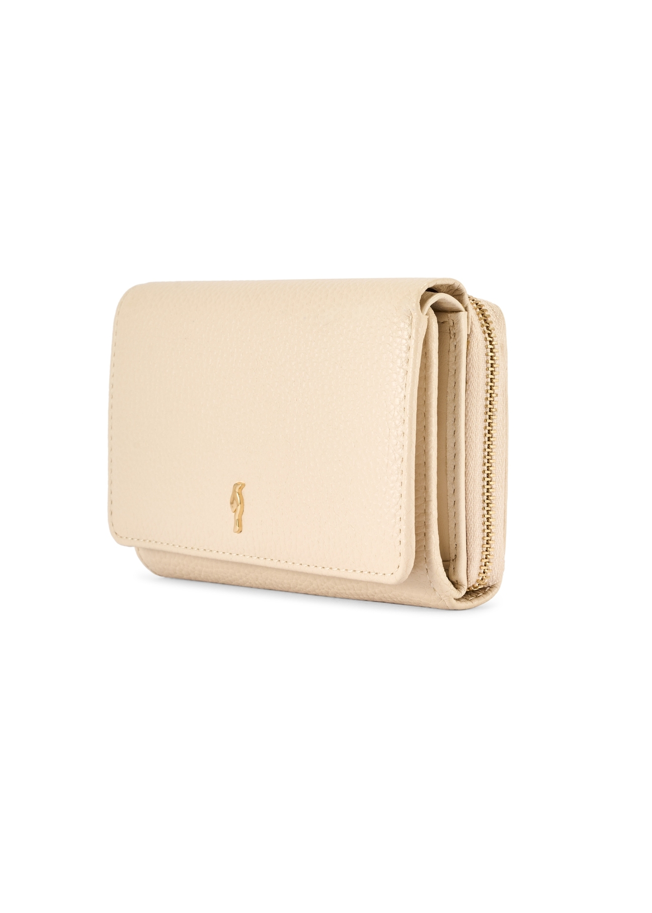 Large cream leather women's wallet PORES-0801R-0B(W26), diagonal product view on white background.