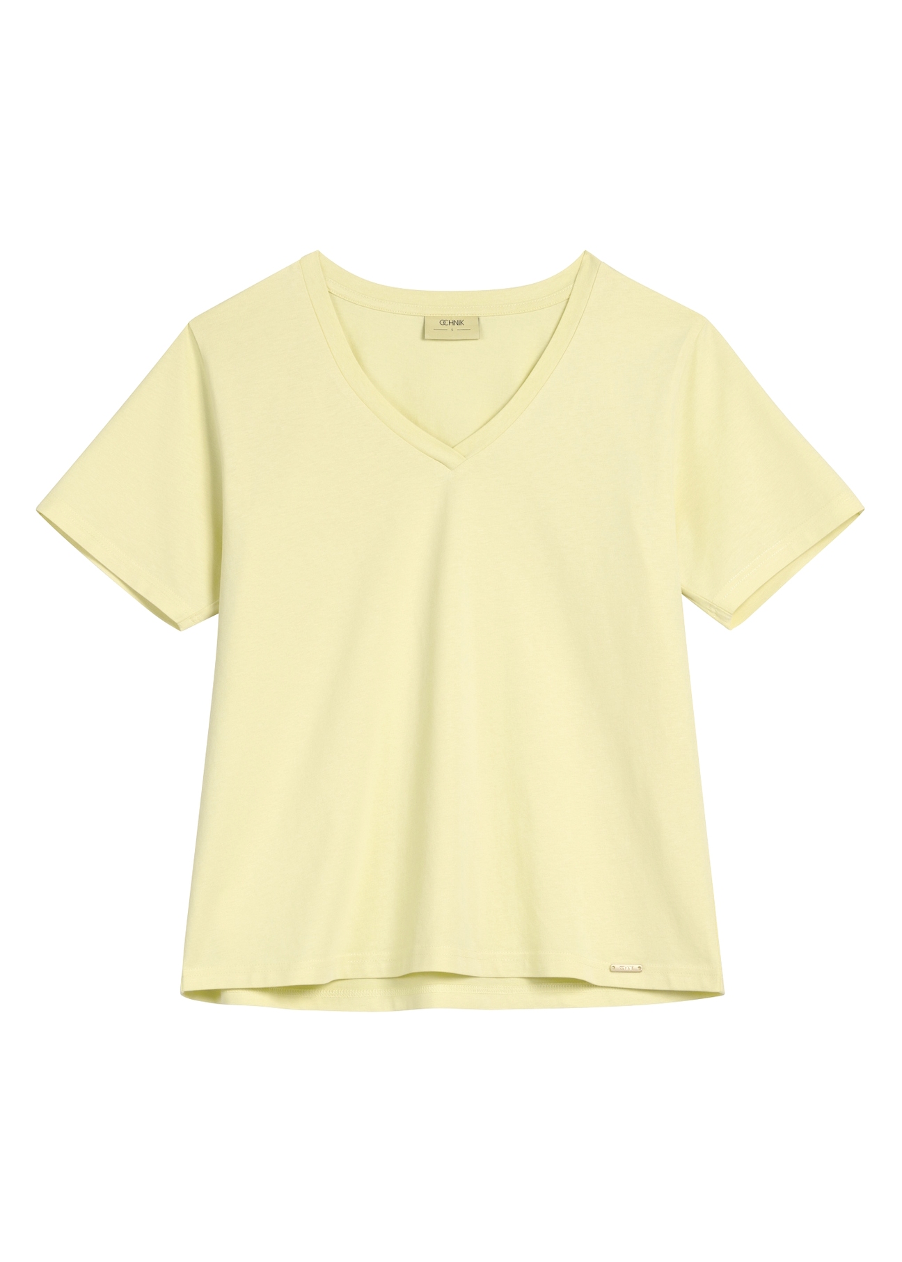 Light yellow basic women's T-shirt TSHDT-0120-2A(W26) - front product view, on white background.