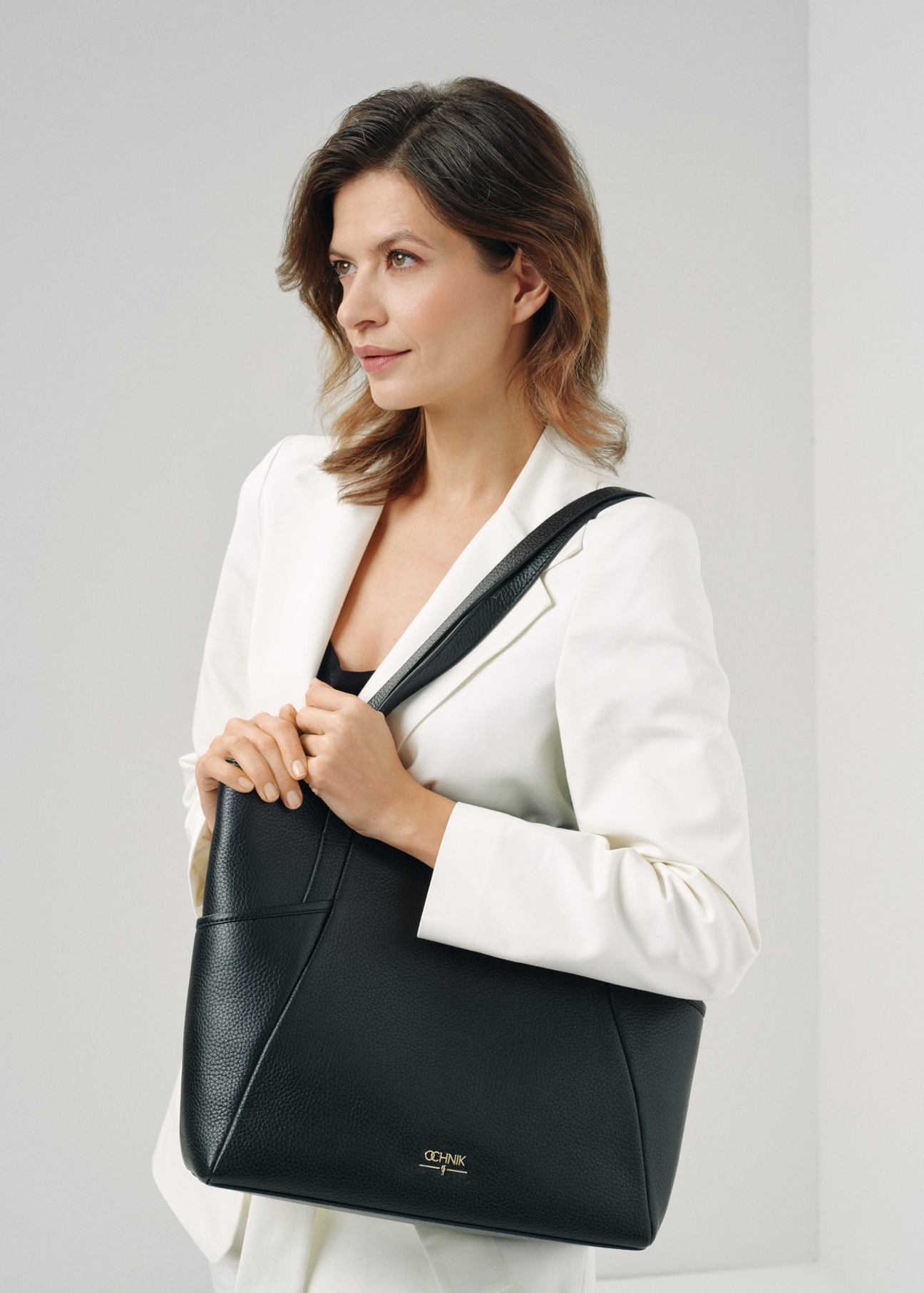 Black leather shopper bag TORES-0980-99(W24)-08