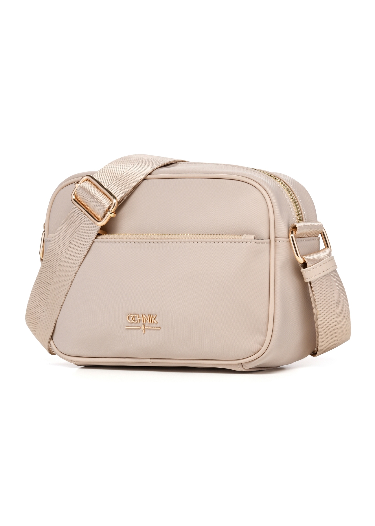 Light pink nylon women's messenger bag TOREN-0309-5A(W26), diagonal product view on white background.