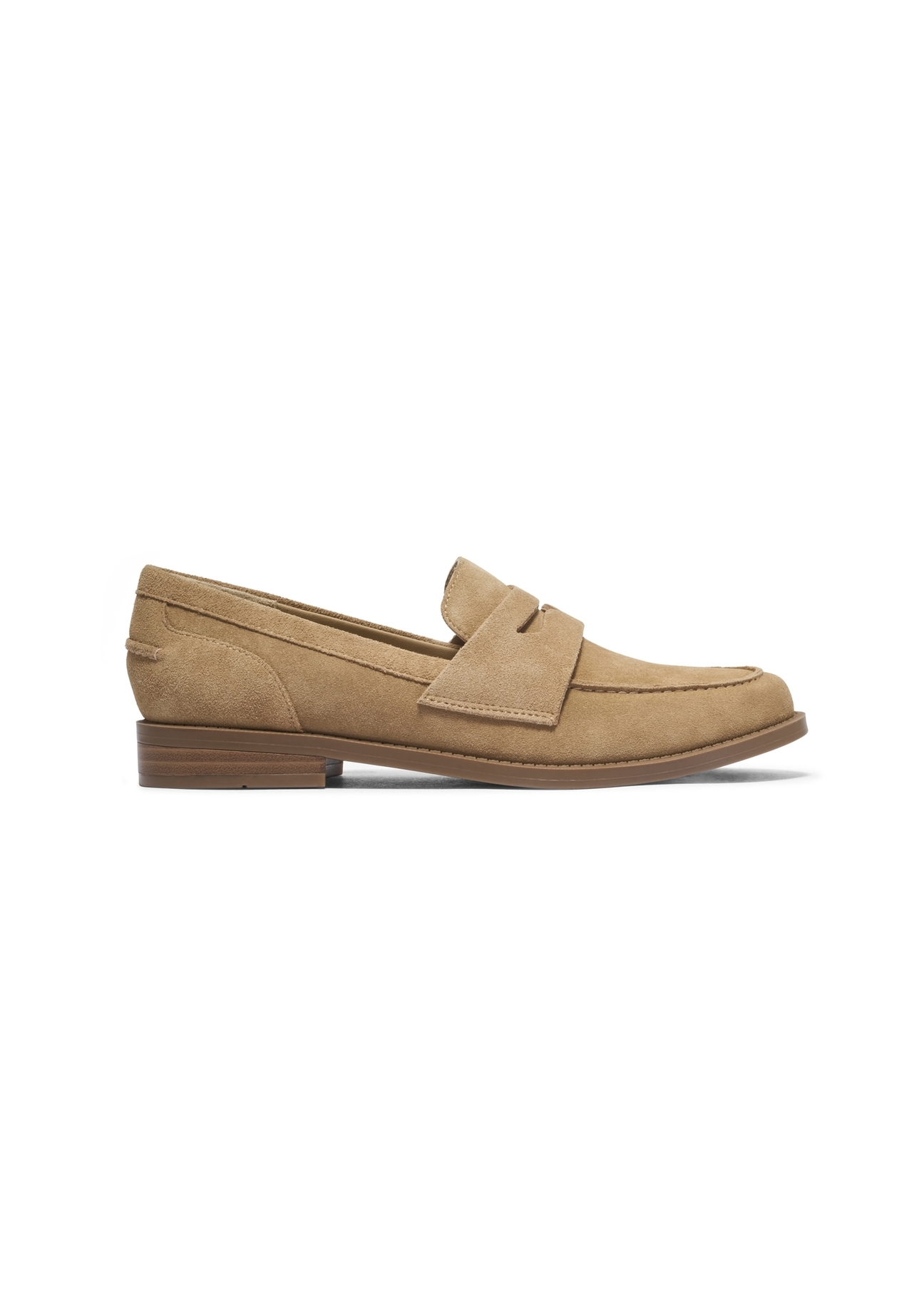 Women's beige suede moccasins BUTYD-1299-1B(Z26). Side view on a white background.