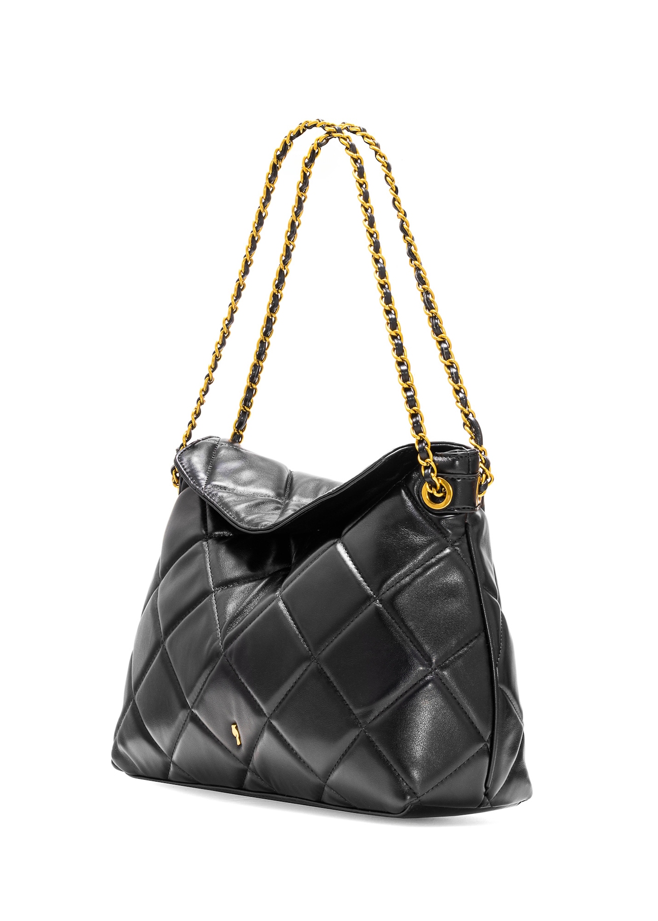 Black quilted women's handbag TOREC-1058-99(Z25), diagonal view of the product on a white background.