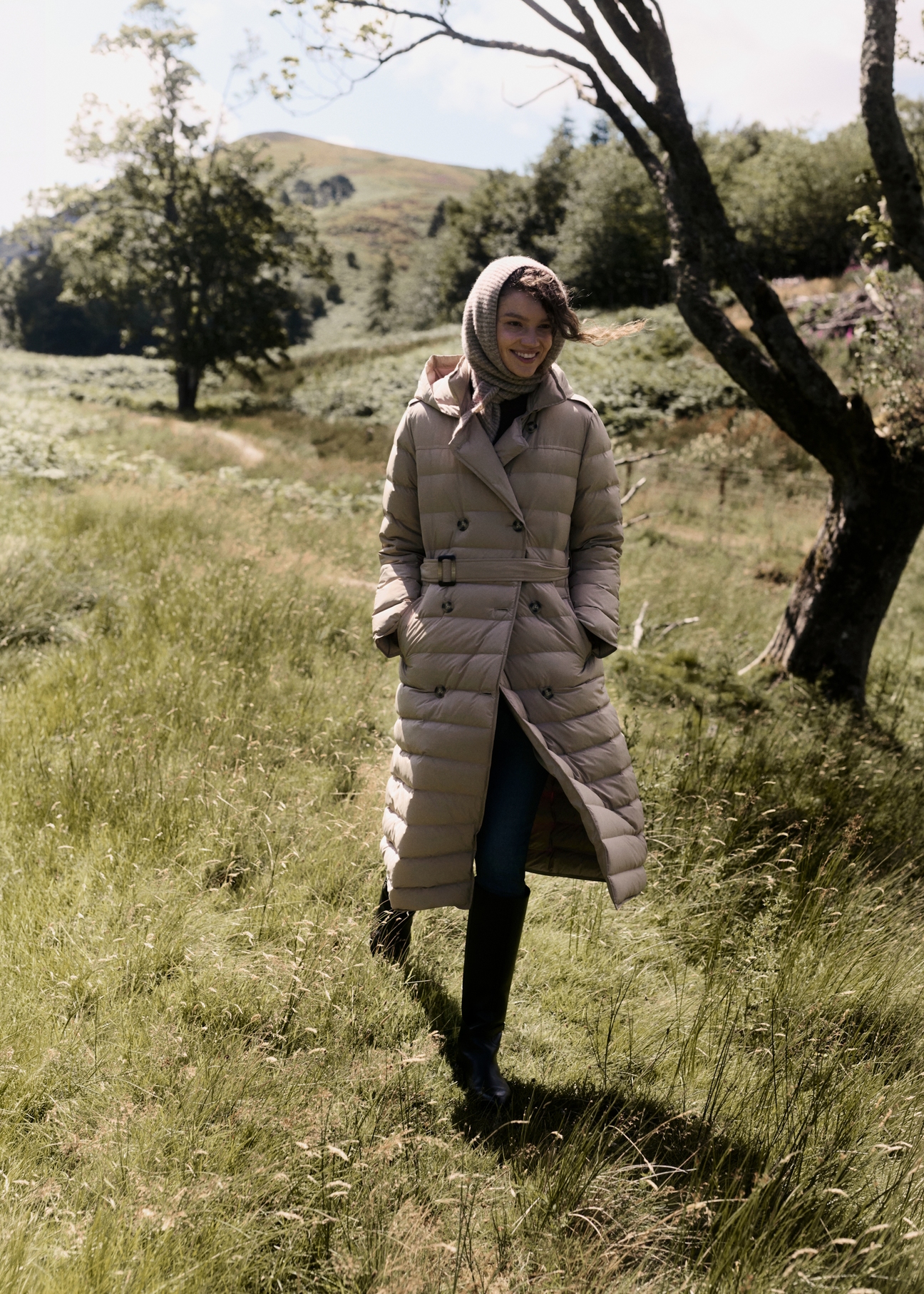 Dark beige long women's jacket KURDT-0709-1C(Z26)